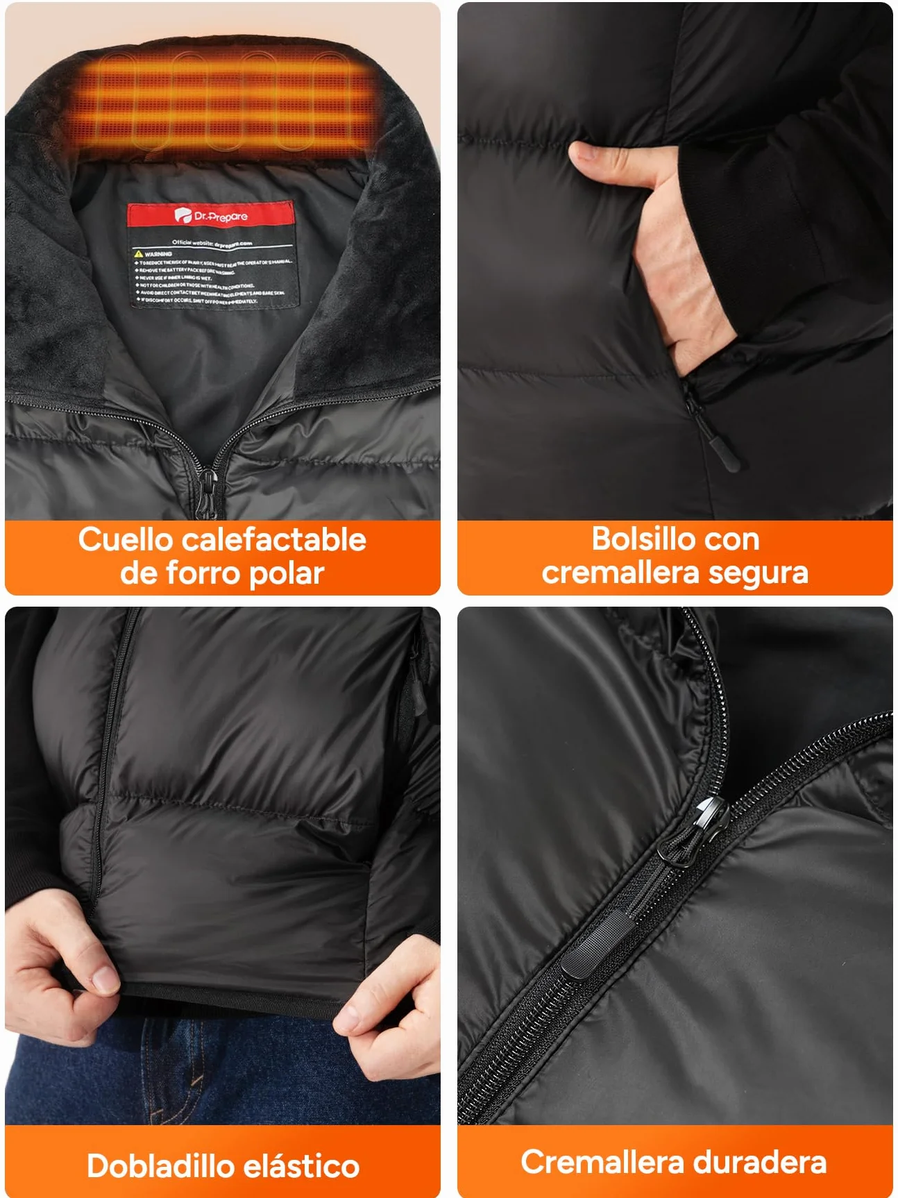 DR.PREPARE Chaleco Calefactable para Hombre y Mujer, Batería de 7,4 V 16000 mAh, 3 Niveles de Calefacción Doble Control 10 Zonas de Calentamiento Chaqueta Térmico para Esquí Pesca Senderismo Camping
