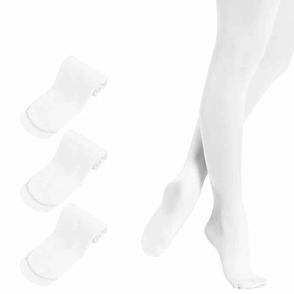 Medias de Ballet para Niña 90D Blancas sin Costura Danza Clase Espectáculos