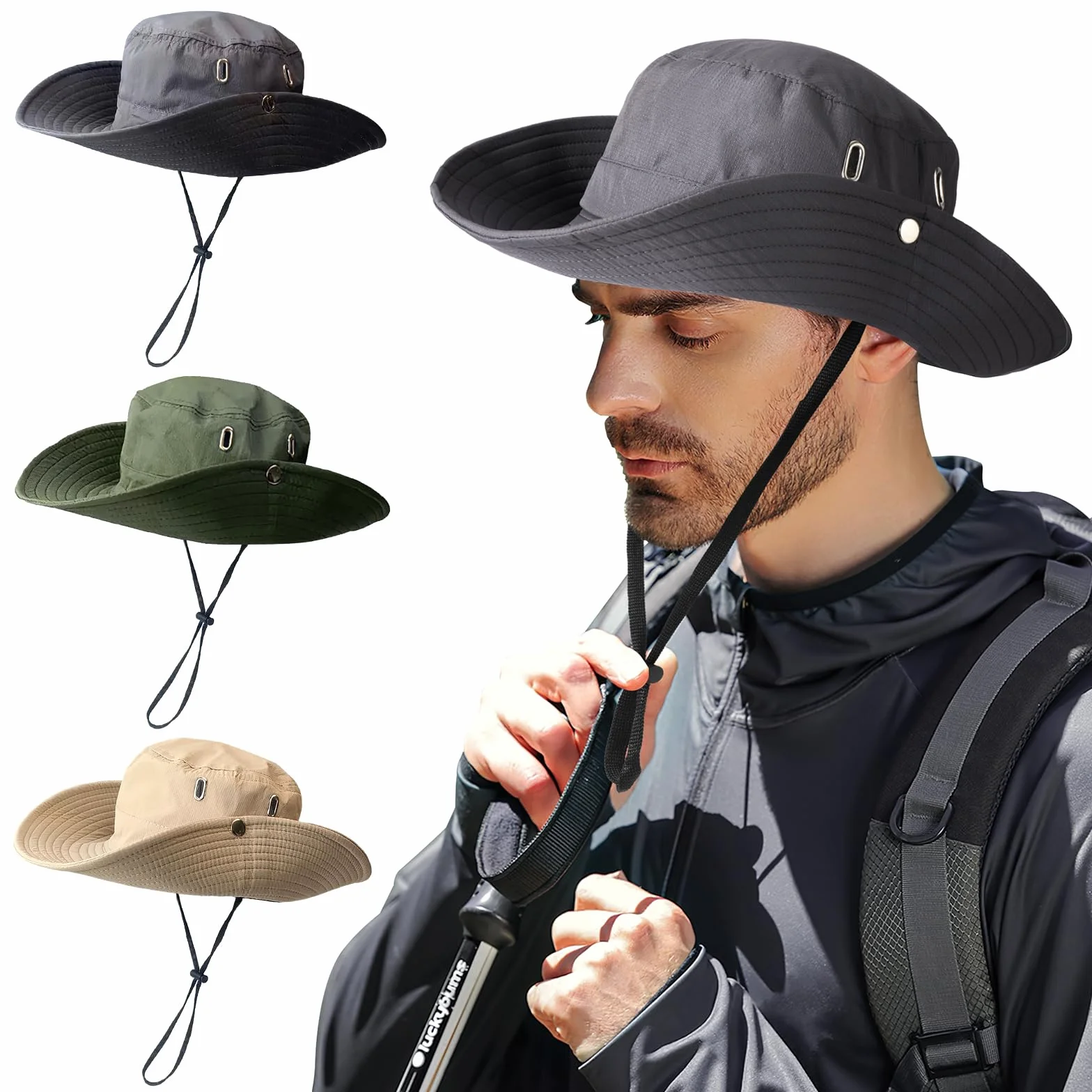 TAGVO Sombrero de Pescador para Hombres Mujer, Sombrero de Sol Impermeable Anti-UV Gorro de Sol de Jungla con Diadema Ajustable, Protector Solar Sombrero de Safari Transpirable