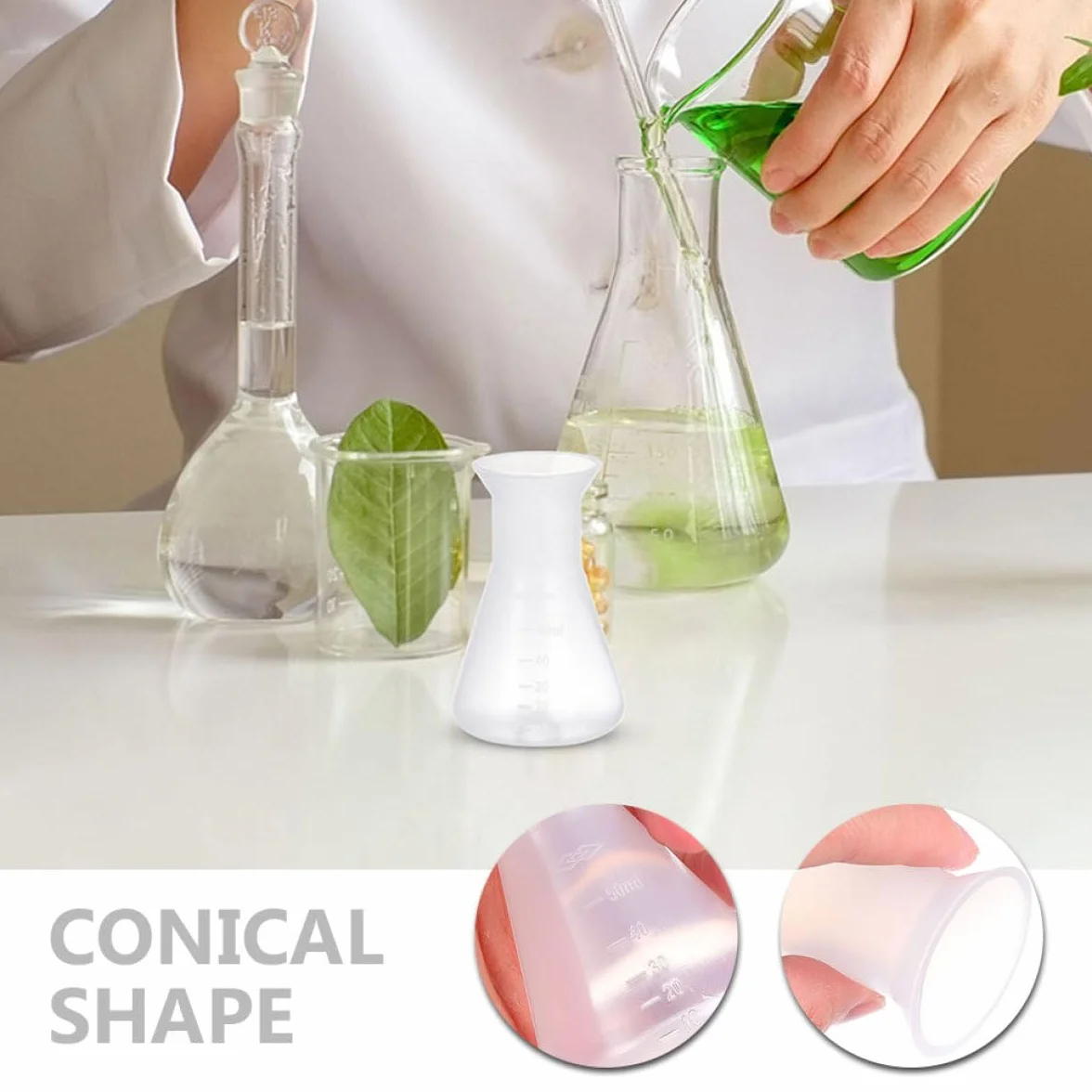Matraz Erlenmeyer 50ml PP Cónico Antiderrame Juego de 8 para Laboratorio