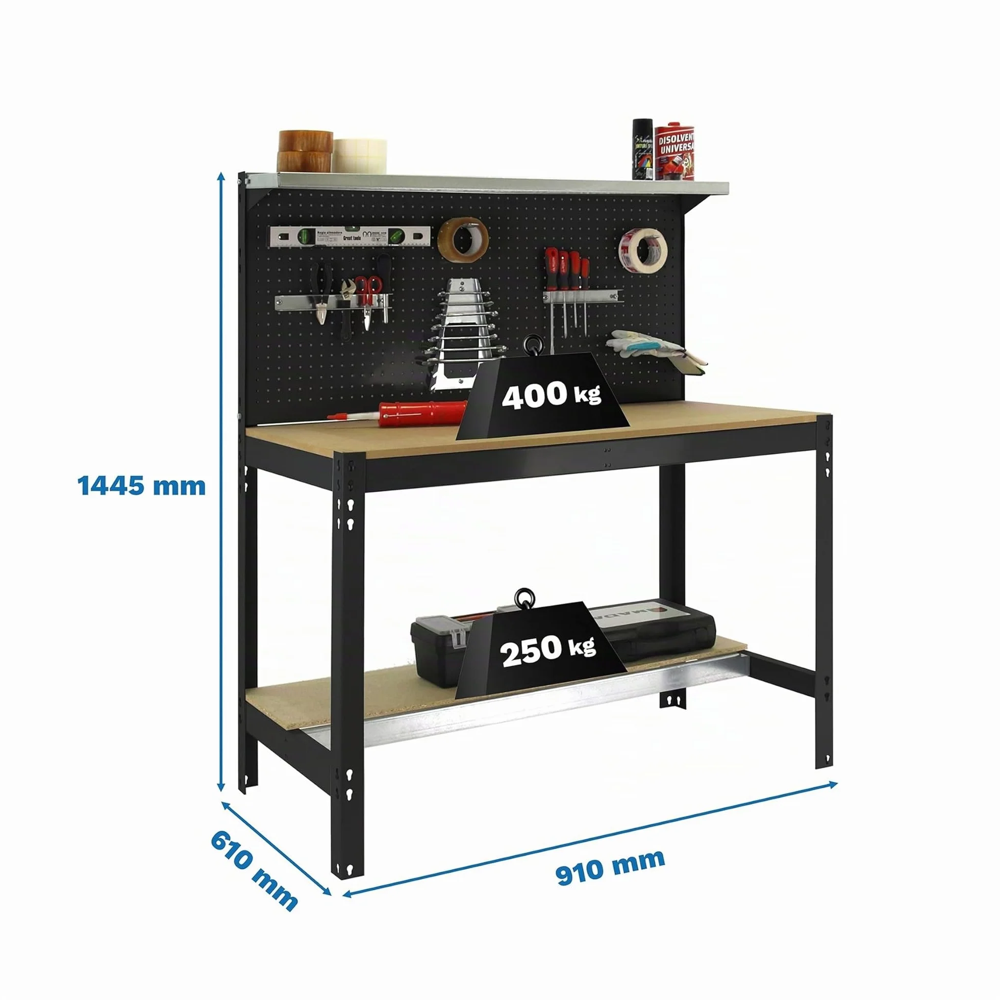 Simon Rack Mesa de Trabajo Taller 400 kg 1445x910x610 mm Antracita/Madera BT3