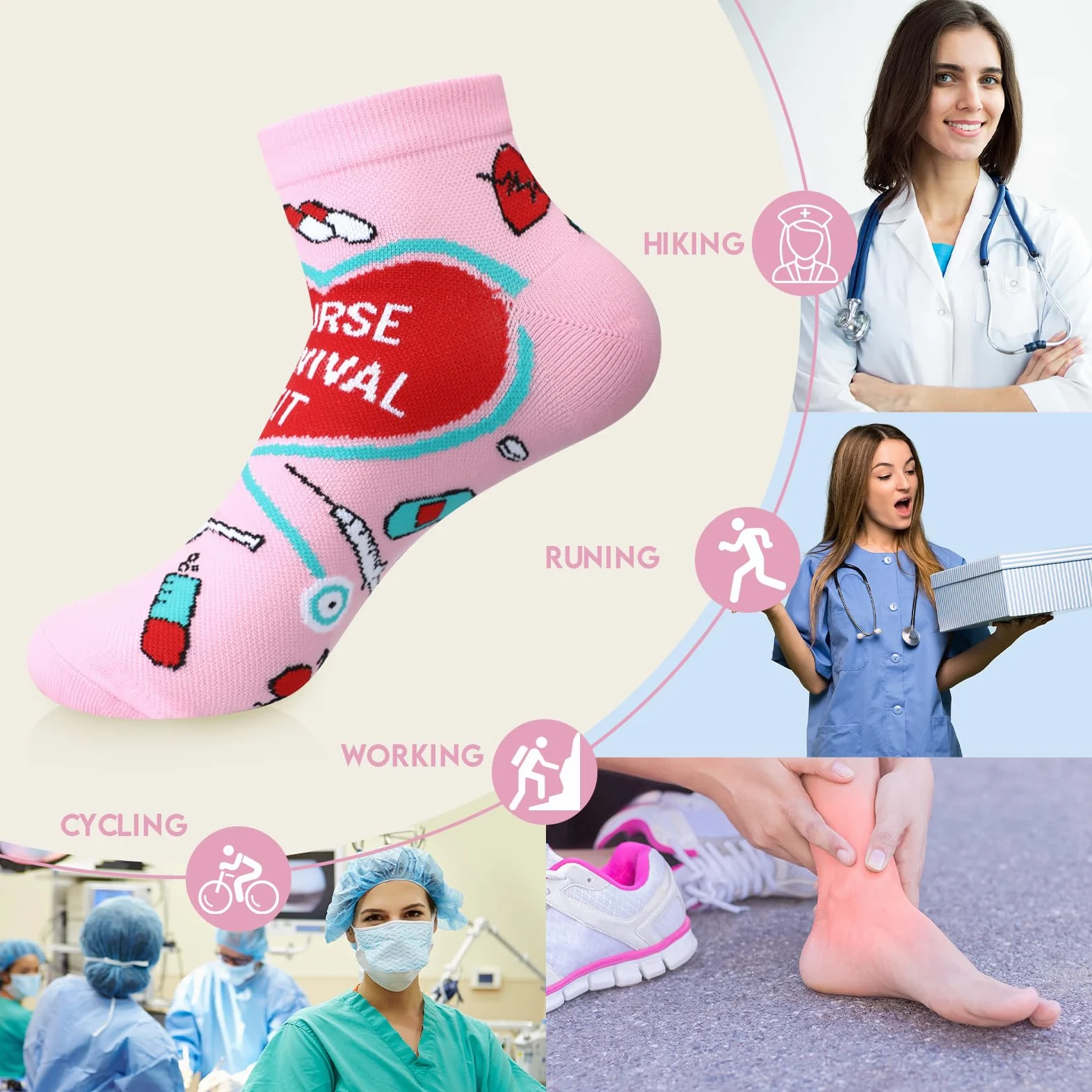 12 pares de calcetines de compresión para enfermeras para mujeres y hombres, circulación de 15-20 mmhg, calcetines de compresión de tobillo divertidos para asistentes médicos, enfermeras