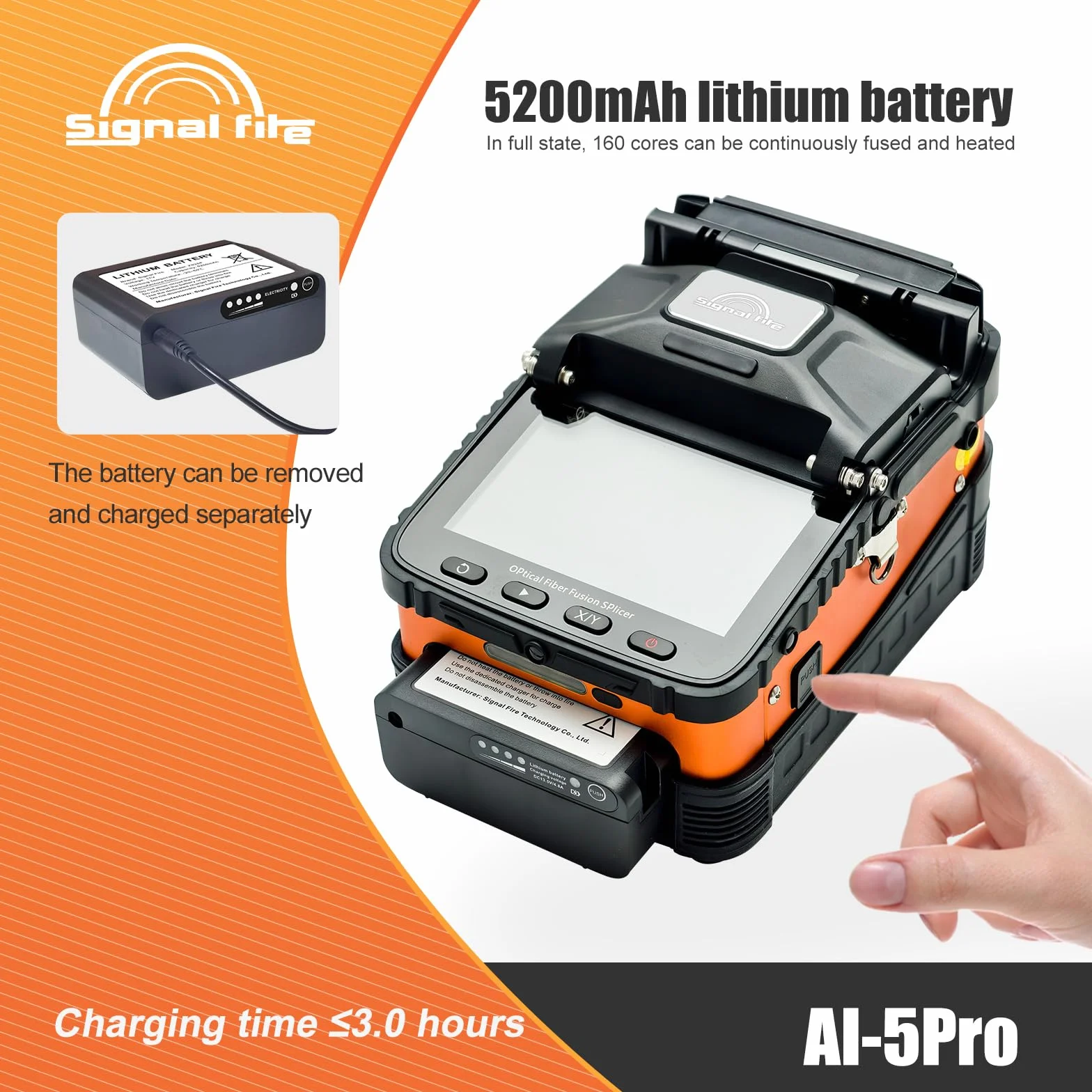 Fusionadora de Fibra Óptica AI-5PRO, empalmadora de fibra núcleo con batería 5200mAh para SM&MM