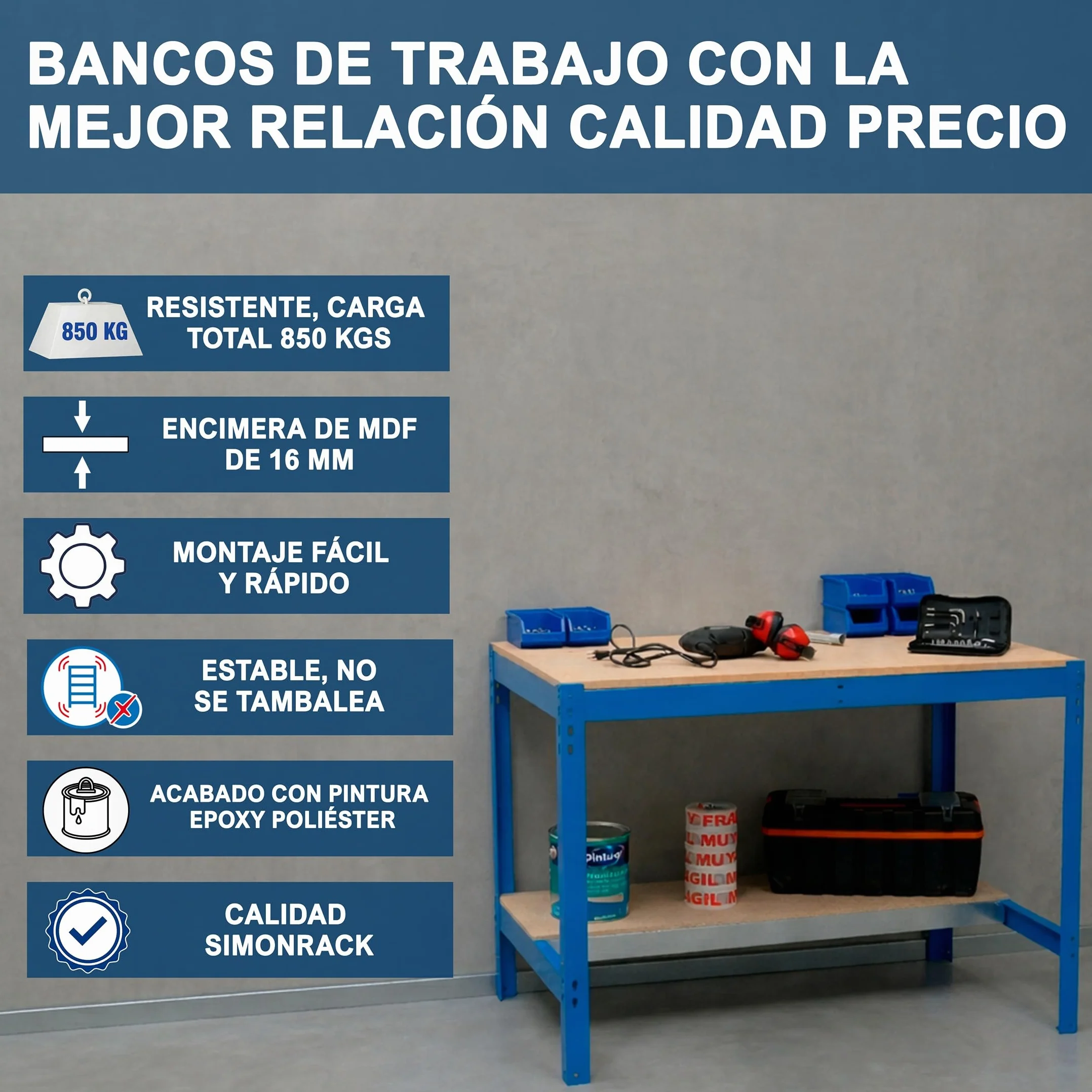 Simon Rack Mesa de Trabajo Taller 910x760 mm 400 kg Antracita/Madera BT-0