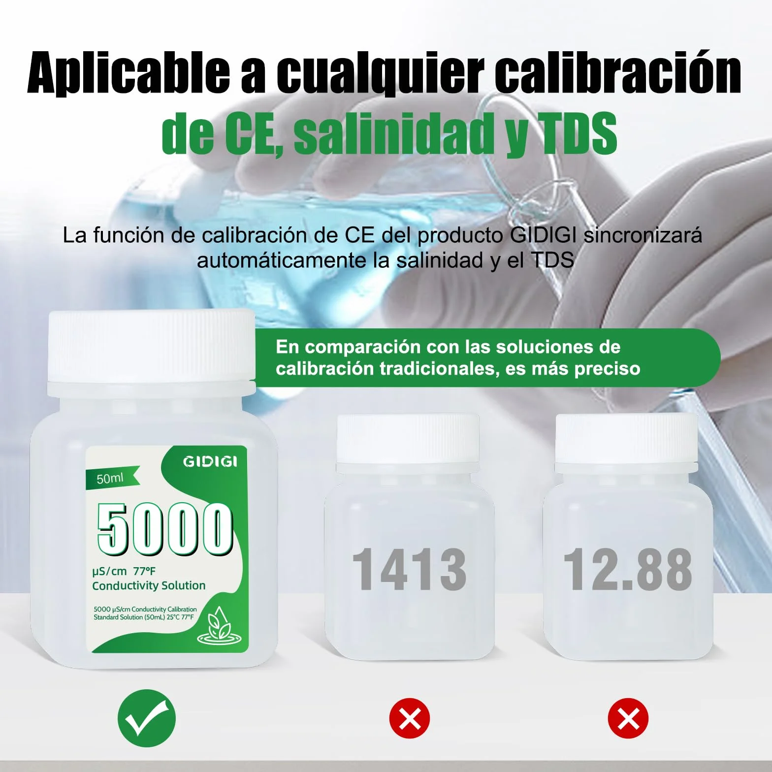 Solución de calibración EC TDS 5000μS/cm, 4 botellas de 50 ml para medidores EC TDS