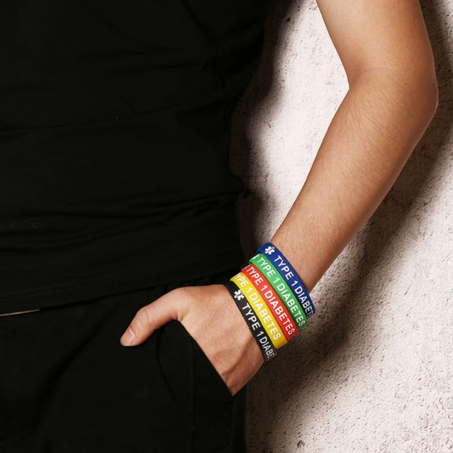 Pulseras de silicona para diabéticos tipo 1/2, impermeables, 7.5 pulgadas, unisex