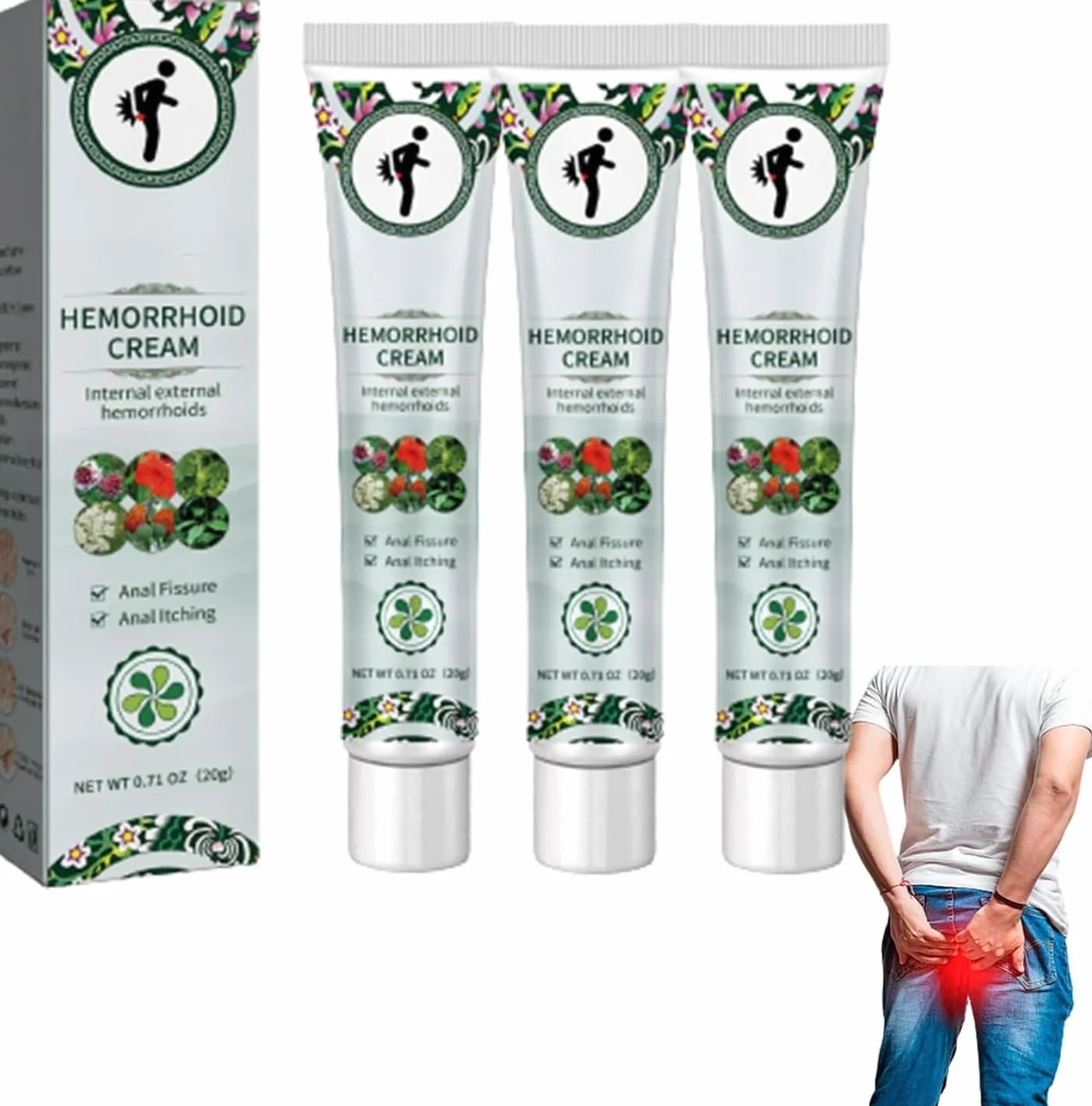 Crema Herbal para Hemorroides, Alivio Rápido de Picazón y Ardor Externos