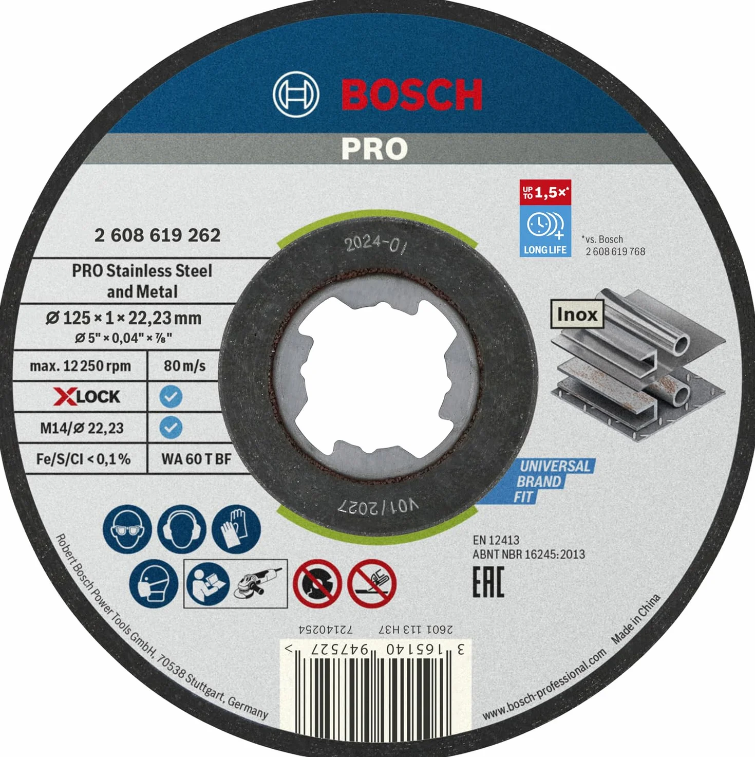 Bosch Professional discos de corte recto X-LOCK Ø125 mm inoxidable 22,23 mm grosor 1 mm