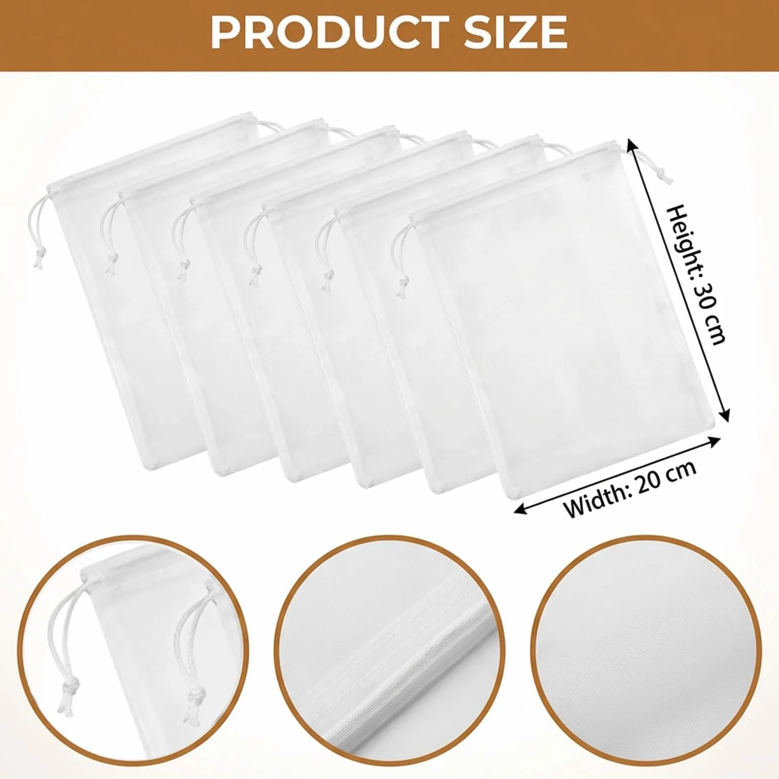Pack de 6 Bolsas para Leche Vegetal (20x30cm) - Malla Filtrante Reutilizable de Nylon