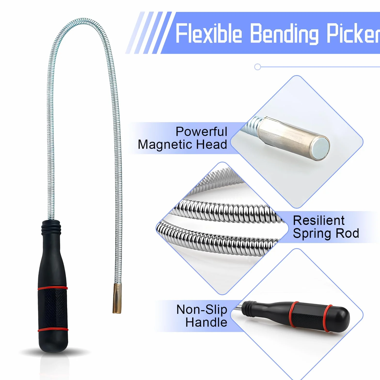 Juego Telescópico de 3 Piezas Recogedores Magnéticos para Tornillos y Objetos Metálicos 1,5 lb/8 lb/16 lb