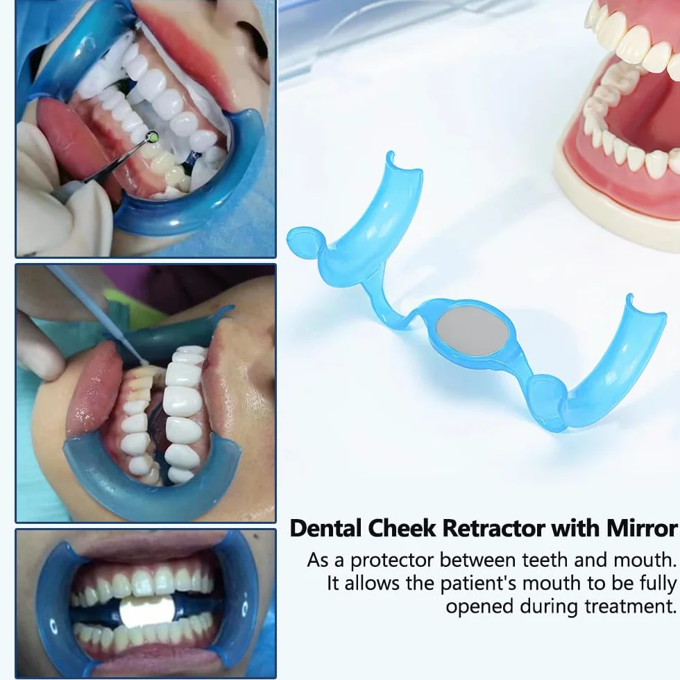 Retractor de mejilla dental con espejo, abridor de boca en forma de M para blanqueamiento y reparación dental, ortodoncia, protector de labios, 10 PCS