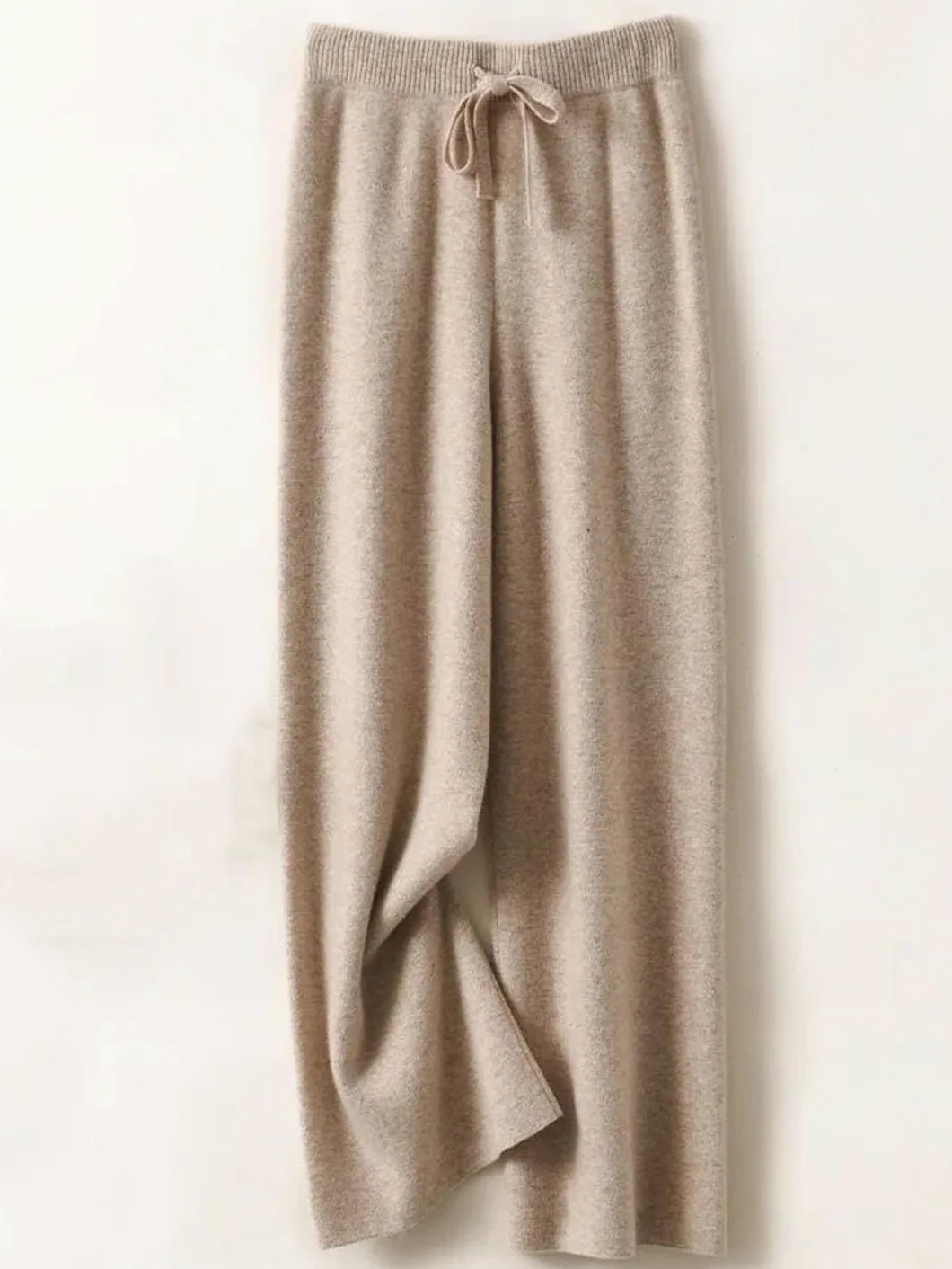Pantalones Anchos de Lana 100% for Mujer, de Punto Suave for Invierno, con Cintura Elástica y Cordón Ajustable