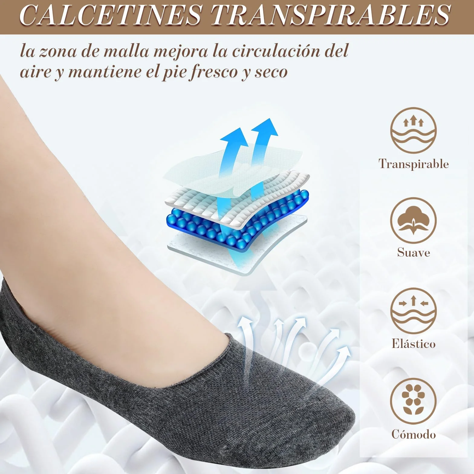 10 Pares Calcetines Invisibles Hombre y Mujer EU 39-45, Calcetines Transpirables Pinkies en Algodón Calcetines Cortos con Antideslizantes Silicona para Verano