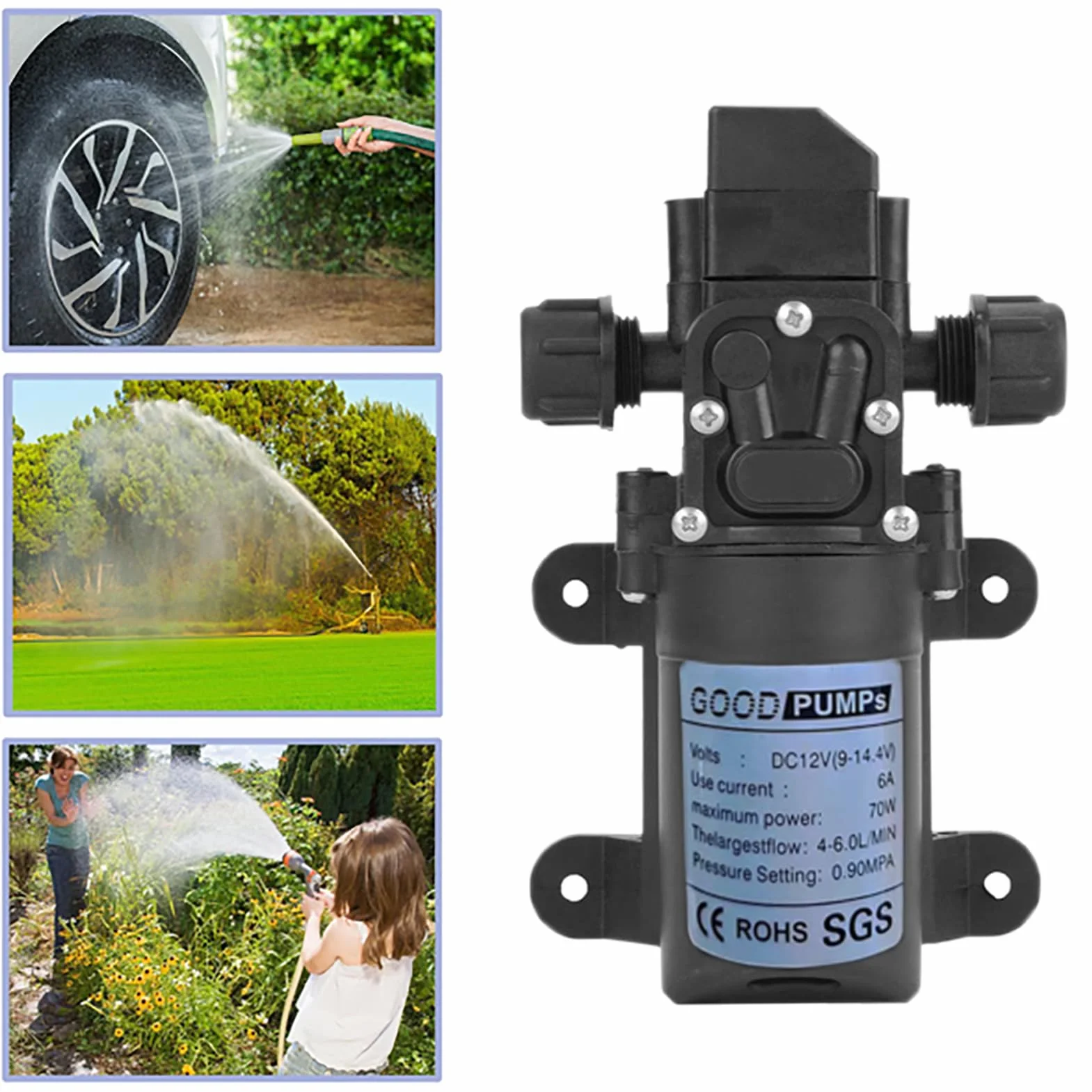 Omba Bomba de Agua 12V 0.9Mpa 6L 70W Alta Presión Autocebante para Jardín Caravana Camping