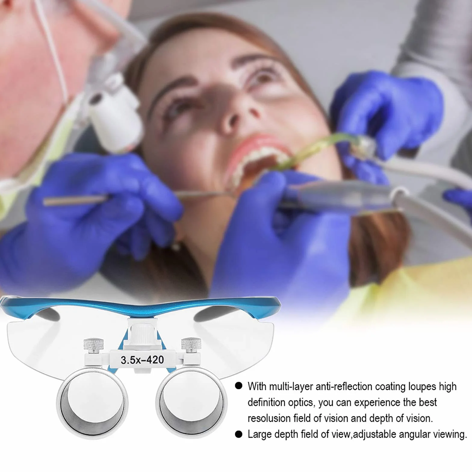 Lechnical Lupas Binoculares 3.5X 420mm Lupa Optica Glass Dentistas Quirúrgicas