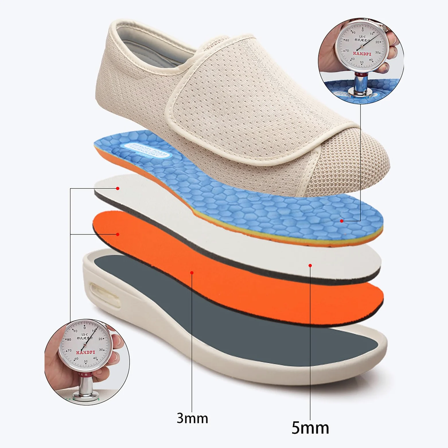 Zapatos Elegantes Mujeres Diabéticas, Zapatillas Ligeras Caminar con Ancho Extendido Y Correa Ajustable Poner Y Quitar Fácilmente, Zapatos para Edemas En Pies Hinchados, Zapatos