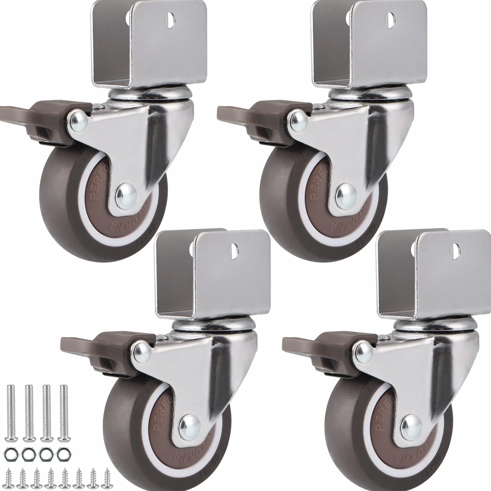 Skelang Ruedas Giratorias Tipo U 50mm con Freno de Goma para Muebles, Capacidad 27kg
