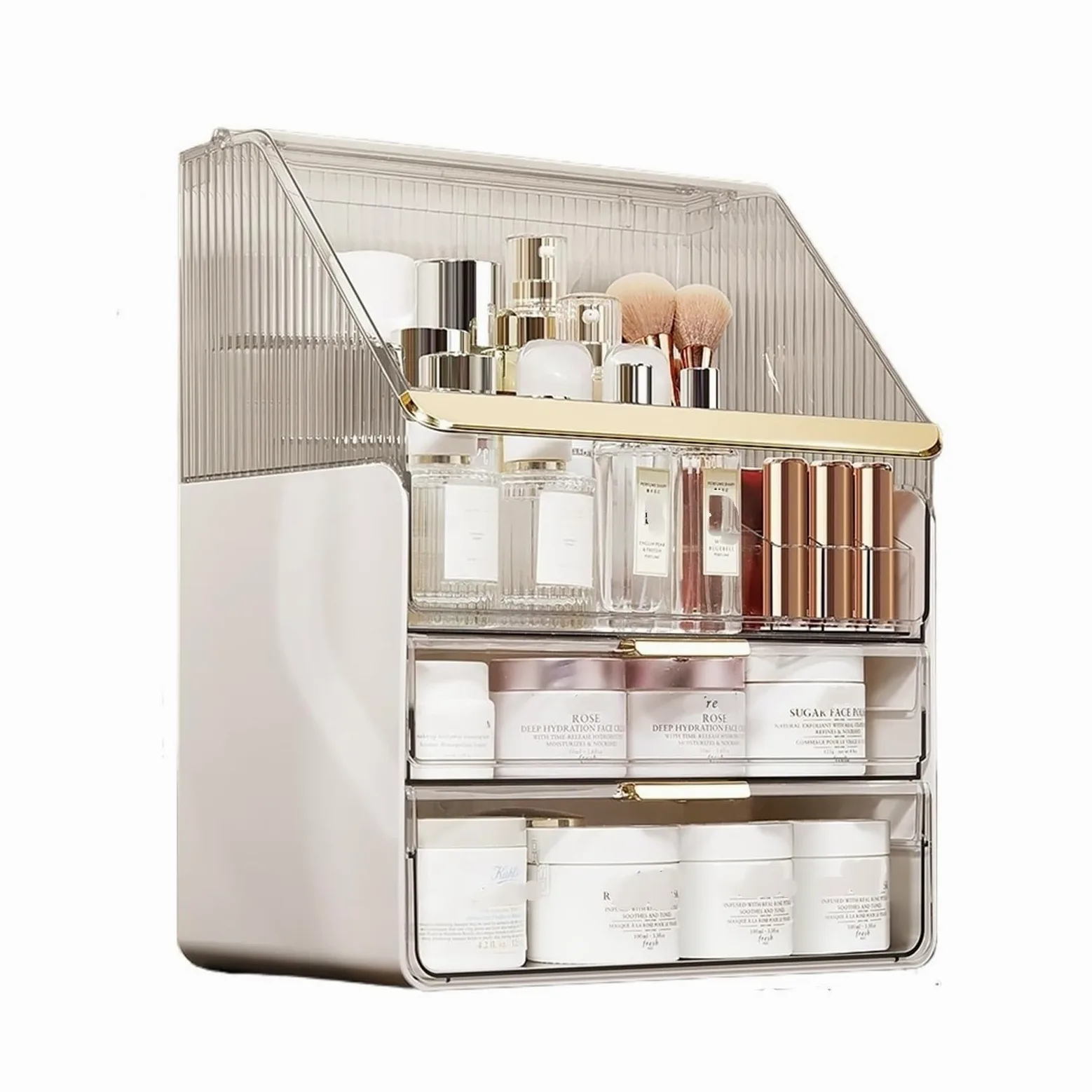 Caja organizadora de maquillaje, vitrinas acrílicas para cosméticos con 2 cajones y caja de almacenamiento de gran capacidad para el cuidado de la piel, organizadores de maquillaje y almacenamiento