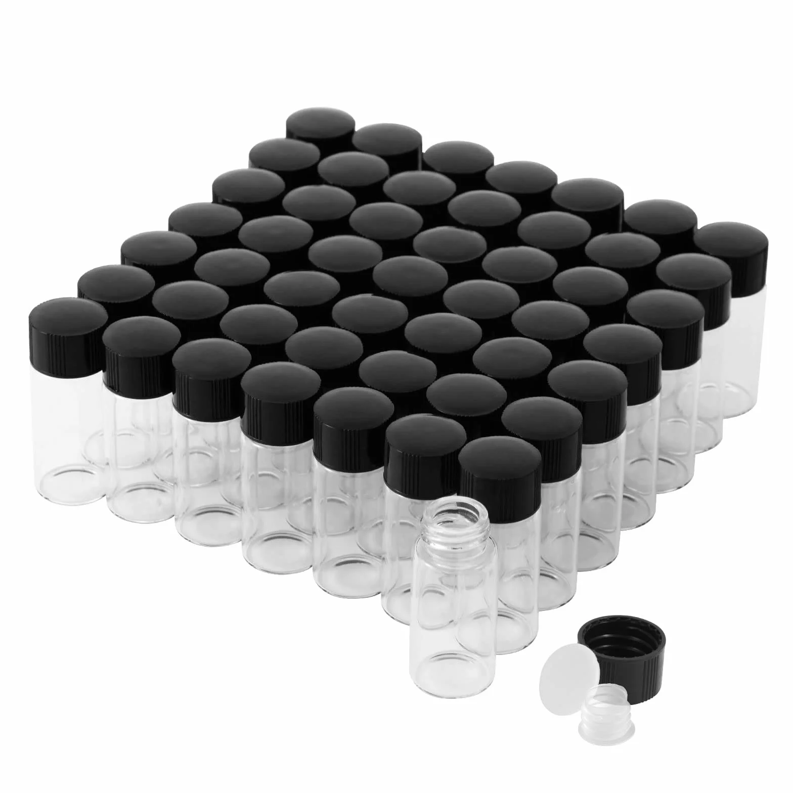Viales de Vidrio Transparentes 10 ml con Tapón de Rosca y Tapa Interior de Plástico, 50 Unidades
