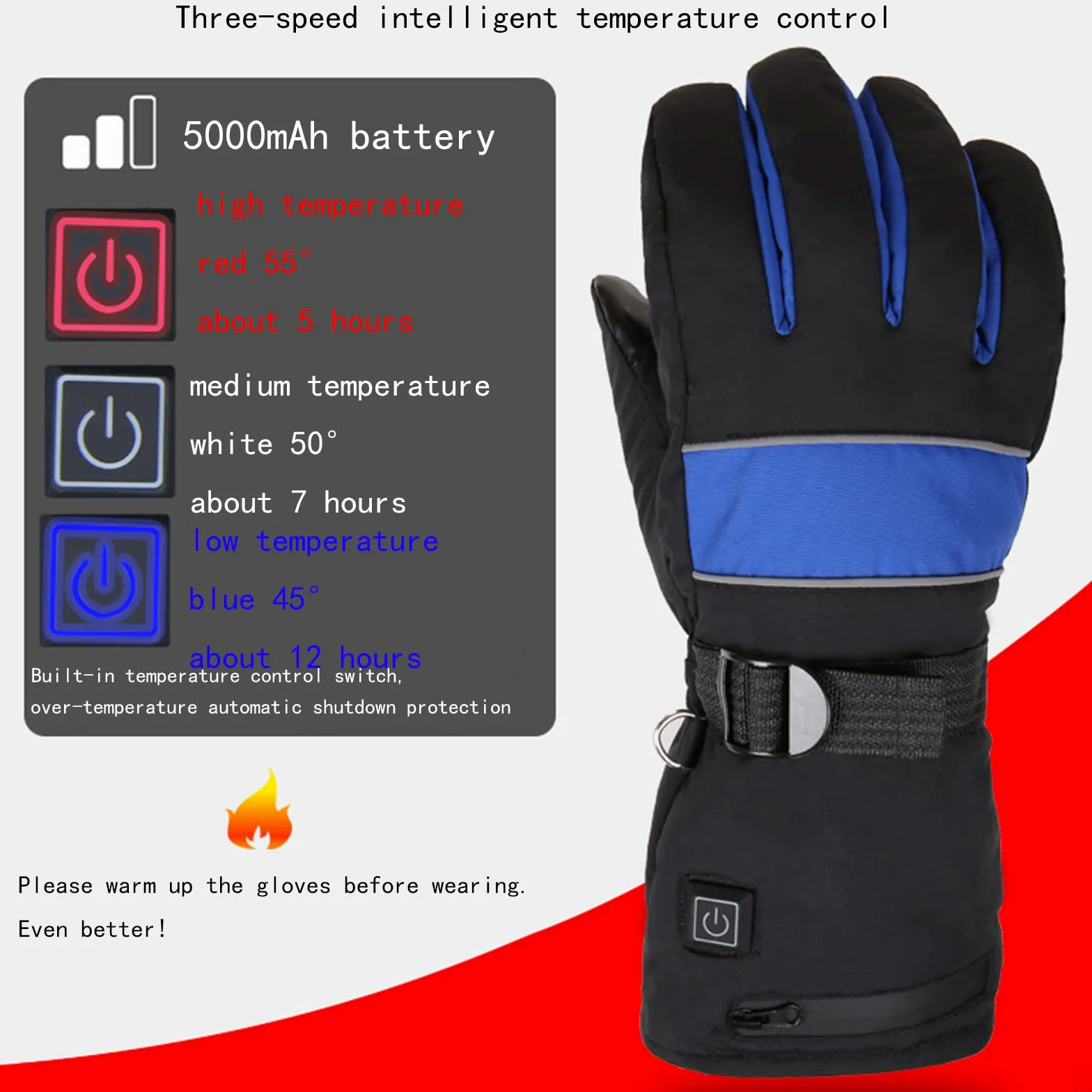 CHEWYNP Guantes térmicos para Hombres y Mujeres, Guantes térmicos para Motocicleta Pantalla táctil Impermeable Guantes térmicos de Invierno Calefacción de Doble Cara 3 Niveles de calefacci
