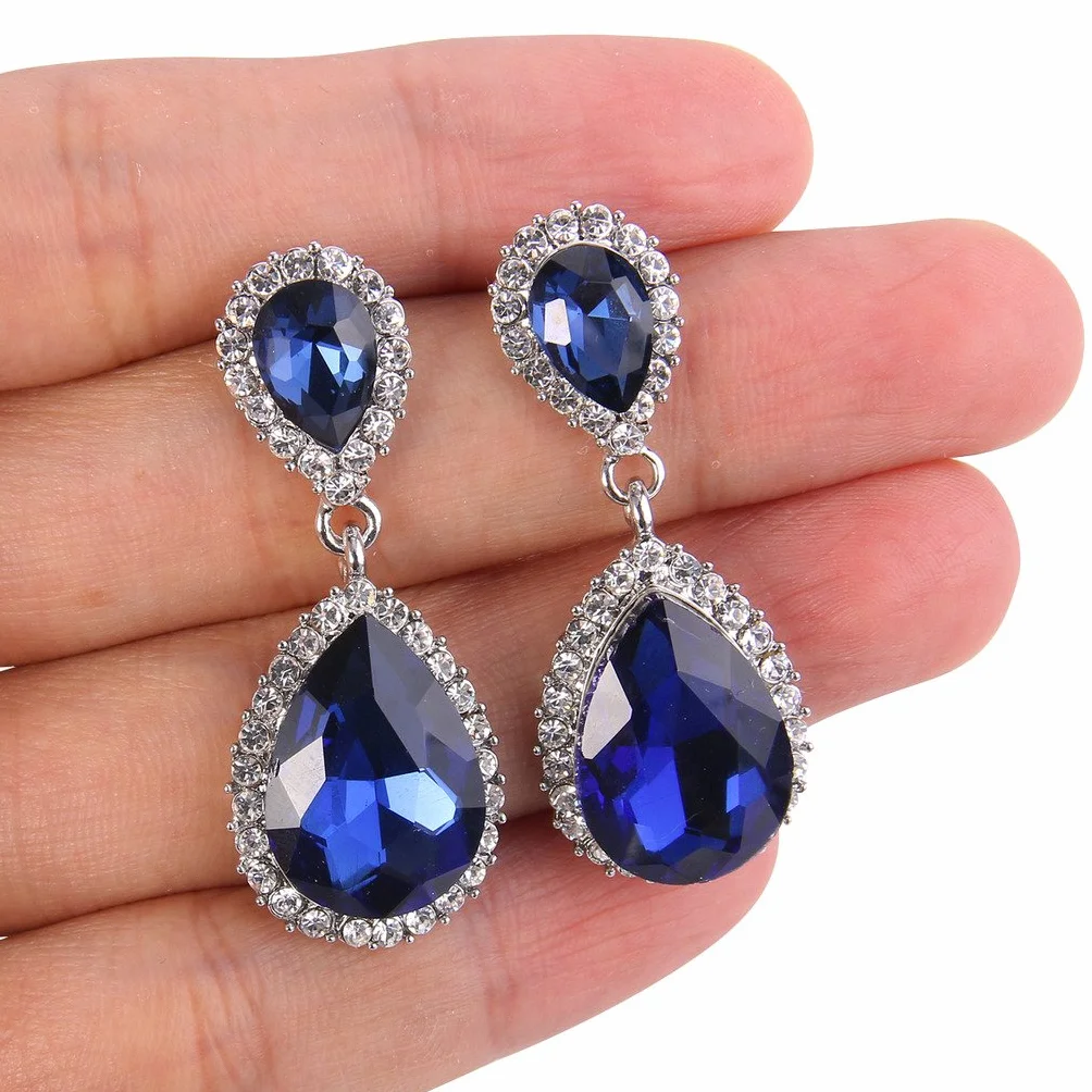 EVER FAITH Mujer Cristal Austríaco Boda Elegante 2 Lágrima Pendientes Colgante