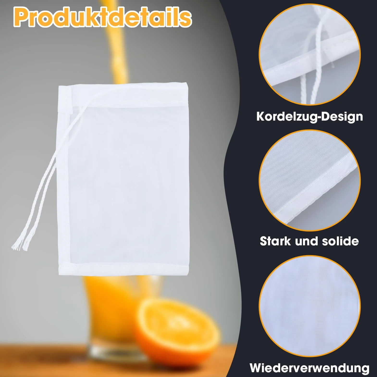 Bolsas de filtro reutilizables 20x30 cm nailon lavables para leche de nueces