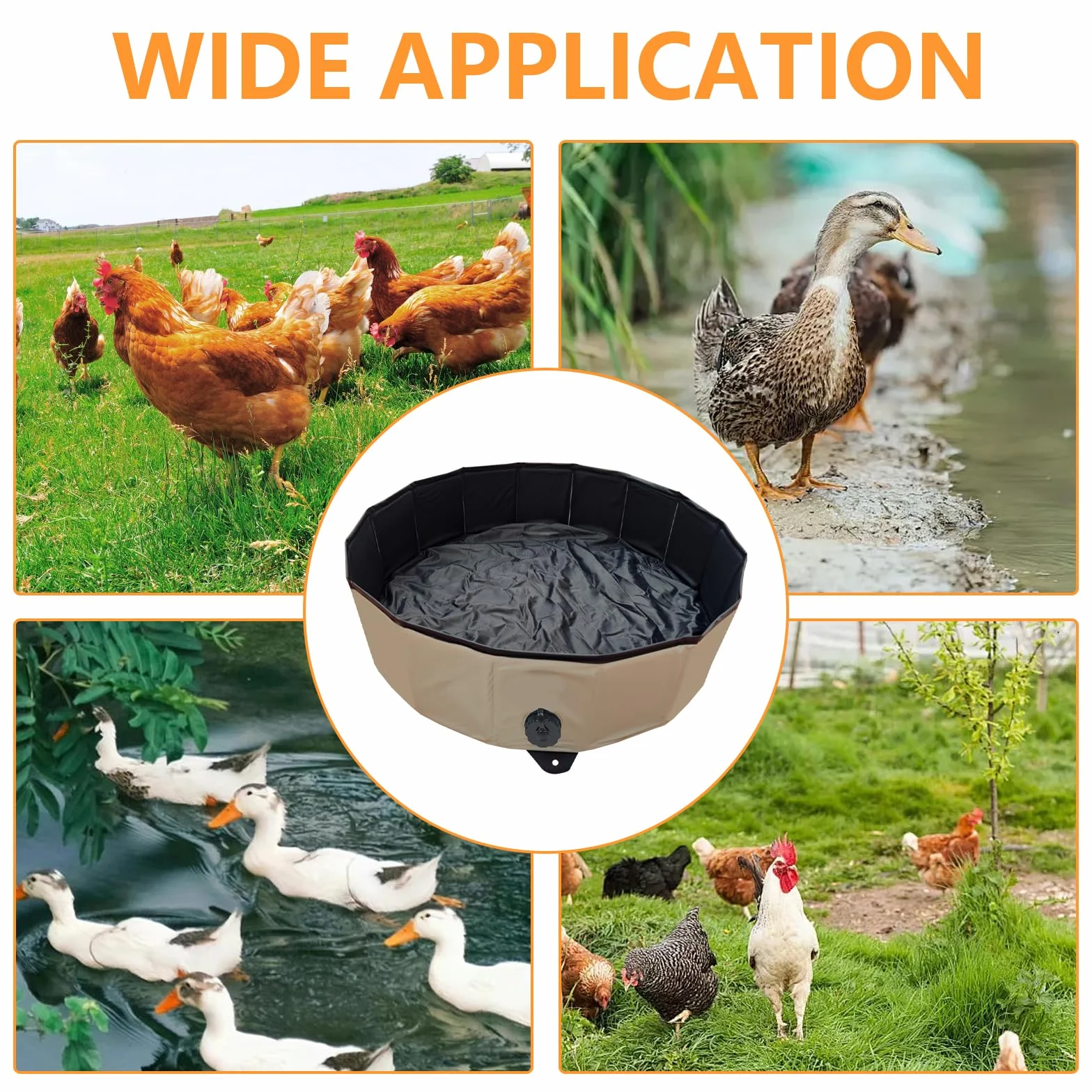 Pollo Baño de Arena Bañera Plegable para Gallinas, Recipiente de Limpieza PVC Portátil