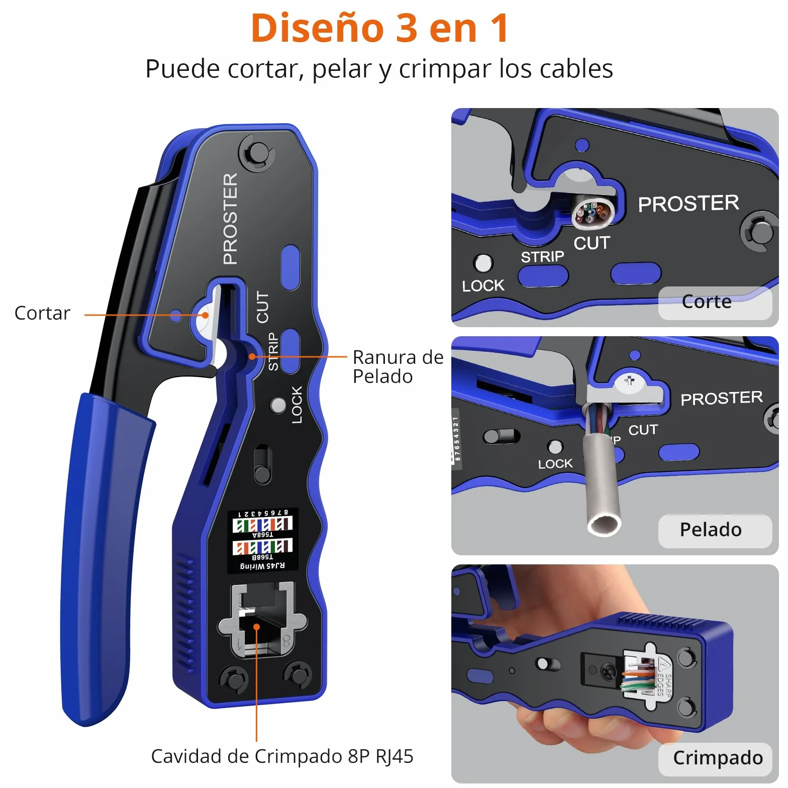Proster Kit de Crimpadora RJ45 Cat6 Cat5 Cat5e Herramienta de Crimpado 8P8C para Cables Ethernet