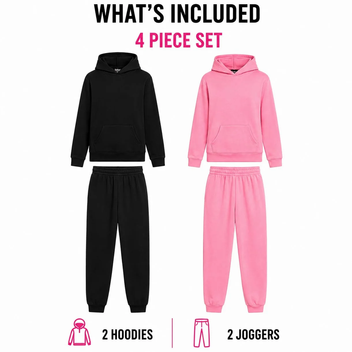 Real Love Conjunto de sudadera para niñas, 4 piezas, forro polar suave, ligero, sudadera con capucha y pantalones deportivos para niñas (tallas 5-16)