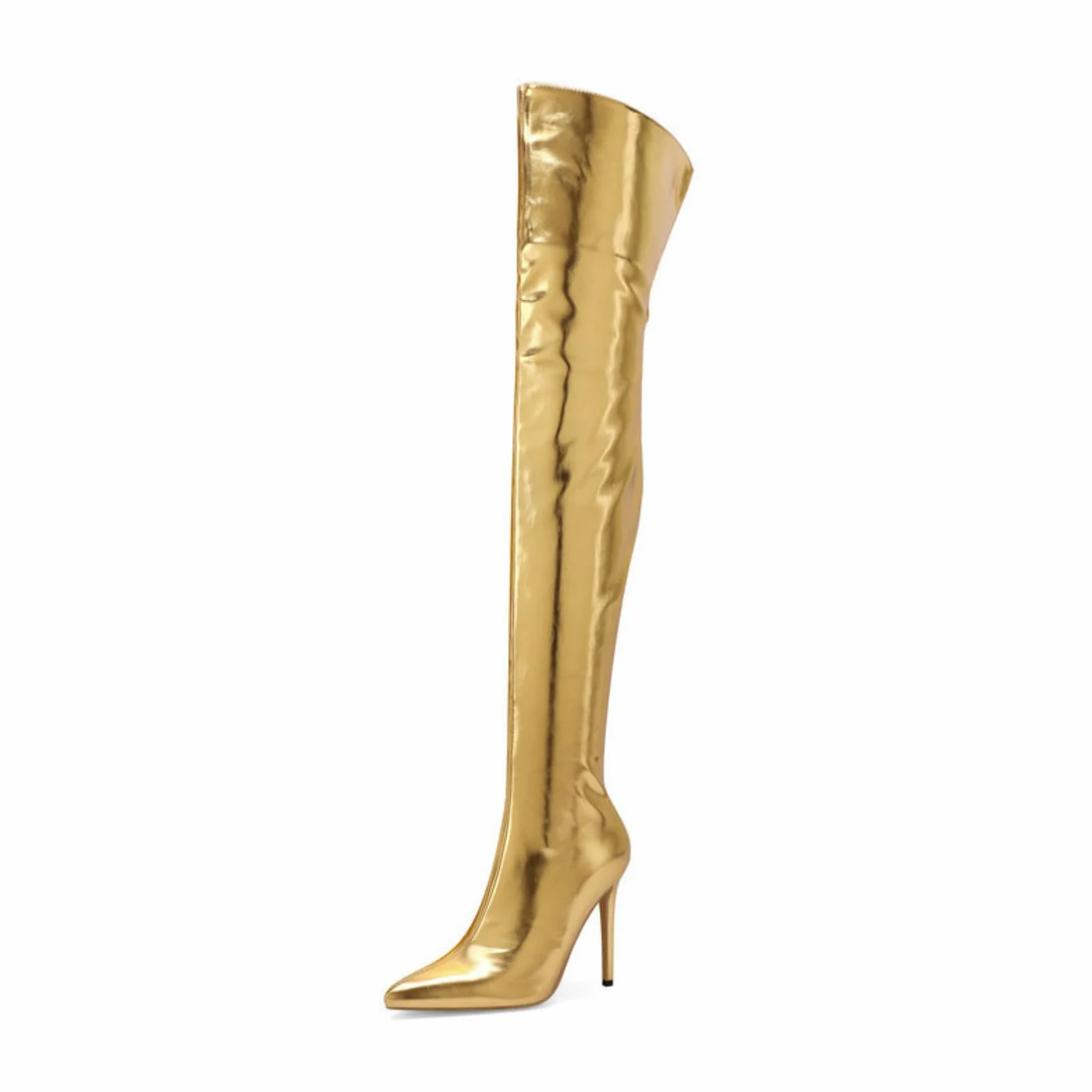 Mujer Botas De Punta Fina Botines Altos Tacón Estileto Botas Largas con Cremallera Trasera Botas De Moto De Cuero Botas Invernales Elásticas Botas De Montar Slouch