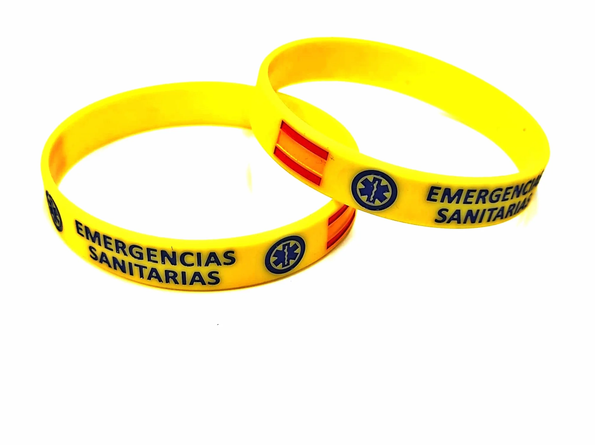 Pulsera de Goma de Silicona Gruesa Amarilla con Escudo y Bandera de Emergencias Sanitarias - 1 Unidad