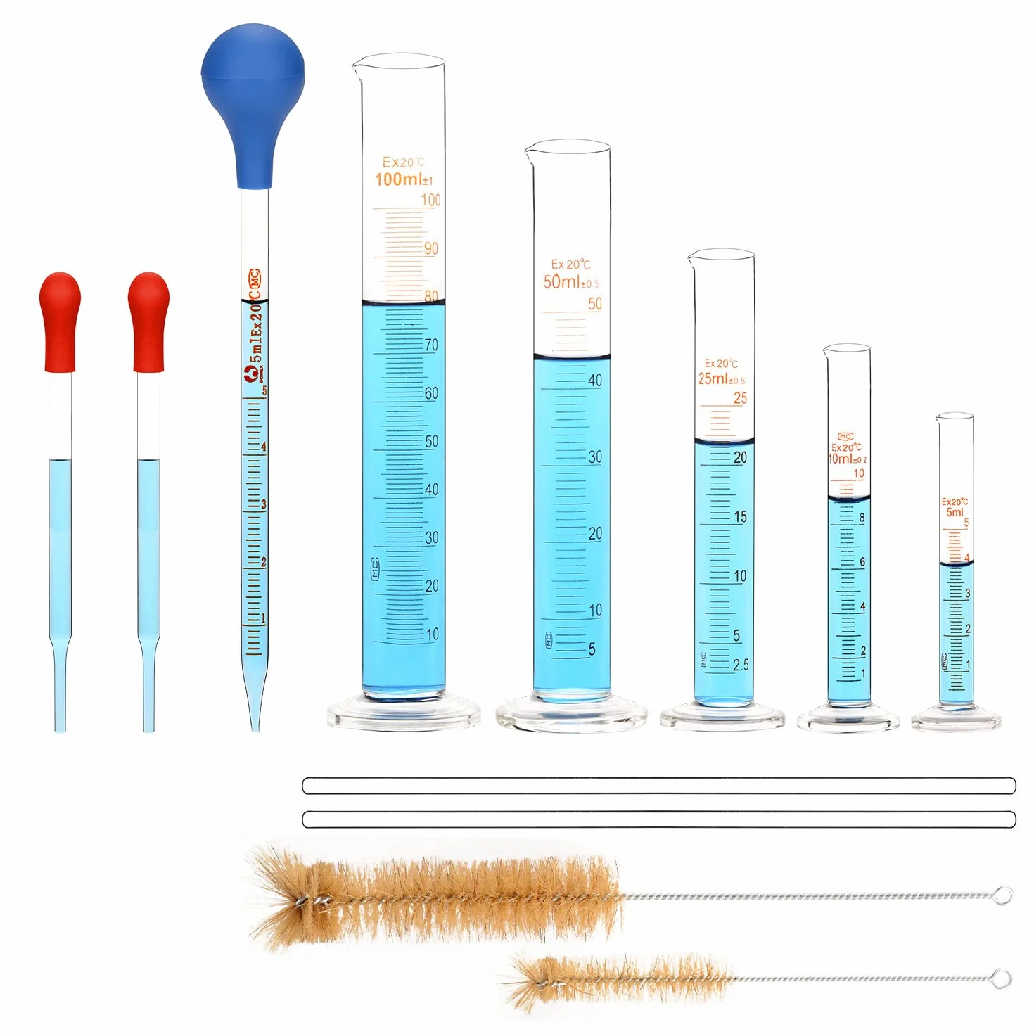 Labasics Juego de Probetas Graduadas 5 Pcs Cilindros Medición Vidrio Borosilicato 5 ml 10 ml 25 ml 50 ml 100 ml