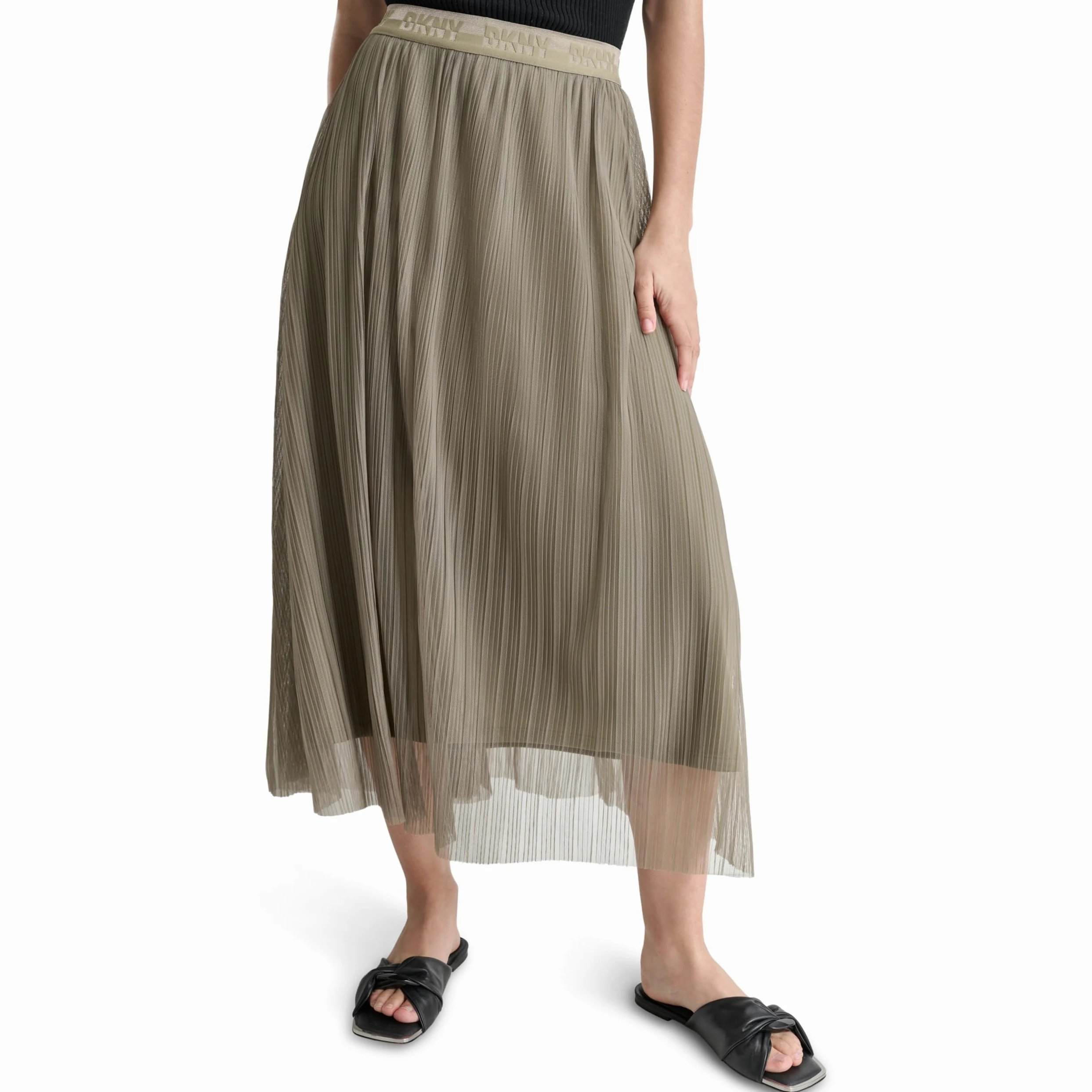 DKNY Logo Waist Band Plisse Mesh Skirt Falda para Mujer