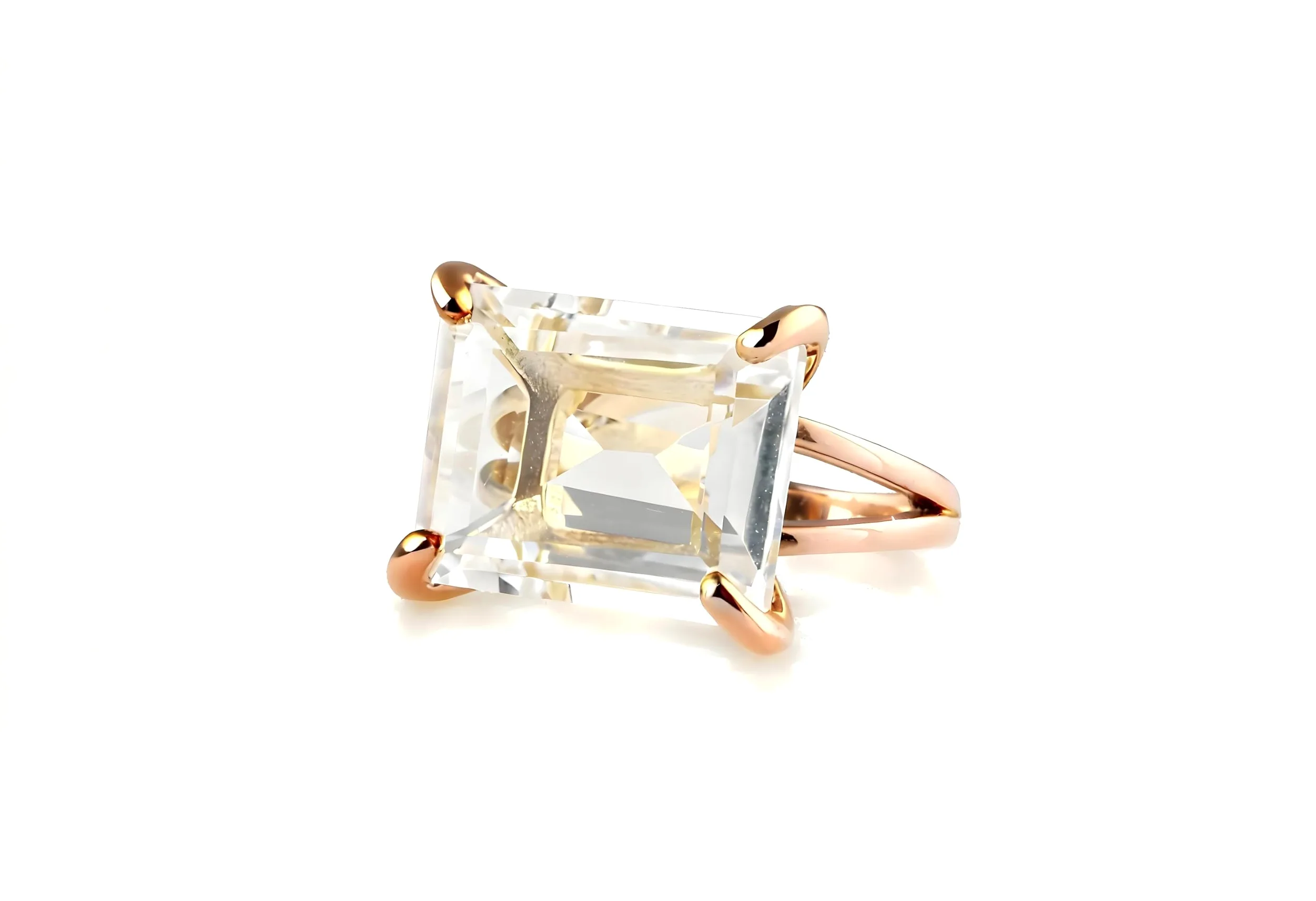 Sofisticado Anillo de Cuarzo Transparente de 13x18mm - Anillos de Piedra Preciosa Corte Esmeralda en Plata de Ley - Anillos de Joyería de Moda y Mejores Regalos para Mujer