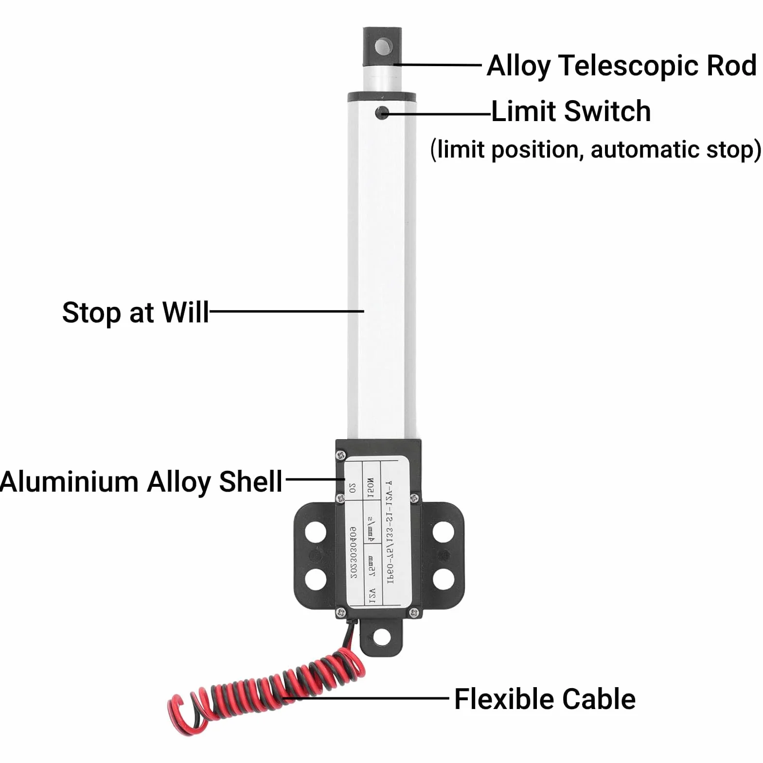 Actuador Lineal Eléctrico 75mm 150N 12V Aleación de Aluminio Mini Motor