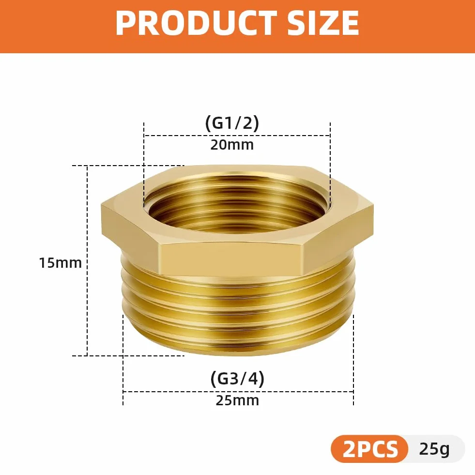 Flintronic 2 Piezas Acoplamiento Reductor Latón 1/2" a 3/4" BSP Buje Hexagonal Conector para Tuberías de Agua