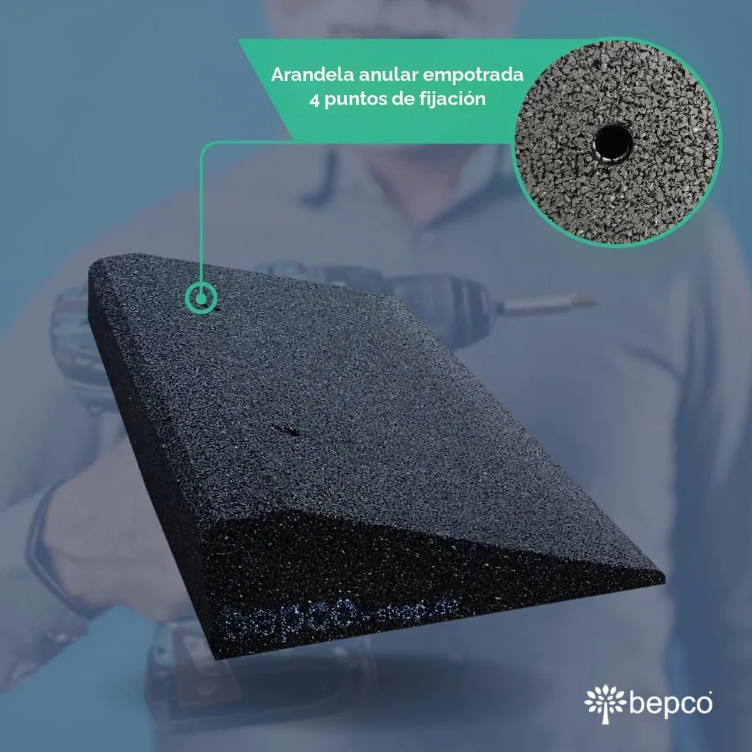 Bepco Rampa para Bordillos de Goma 50x25x10 cm Negro, Rampa de Umbral de Puerta con Arandelas Integradas