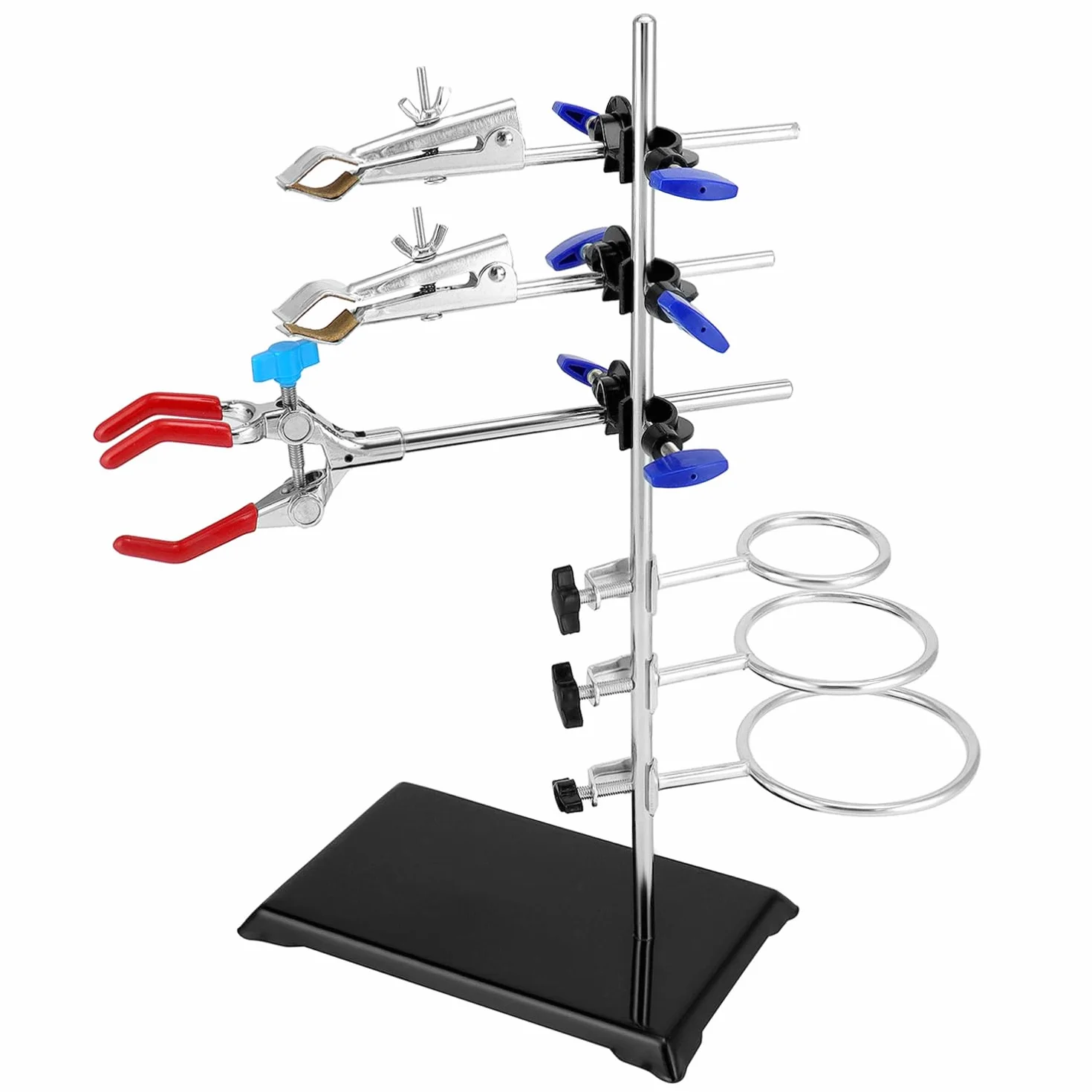 QWORK Juego de soporte de laboratorio 40 cm abrazaderas ajustables aros redondos experimentos química física