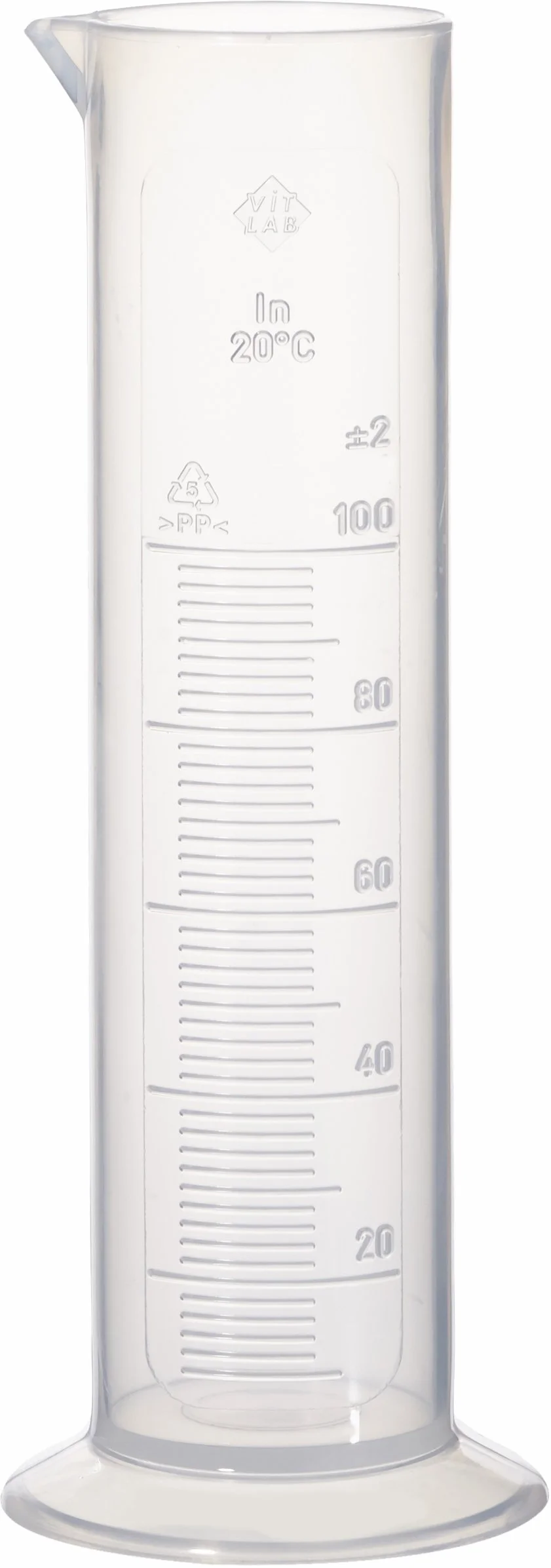 Vitlab Cilindro medidor de polipropileno 100 ml forma baja pie redondo
