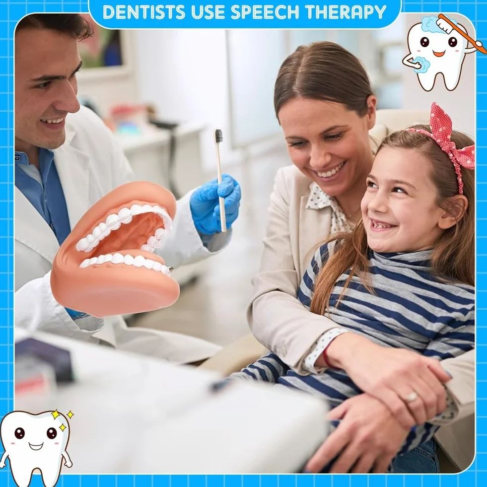 Maniquí boca con lengua y dientes, marioneta de mano, modelo dental con cepillo, herramienta de aprendizaje
