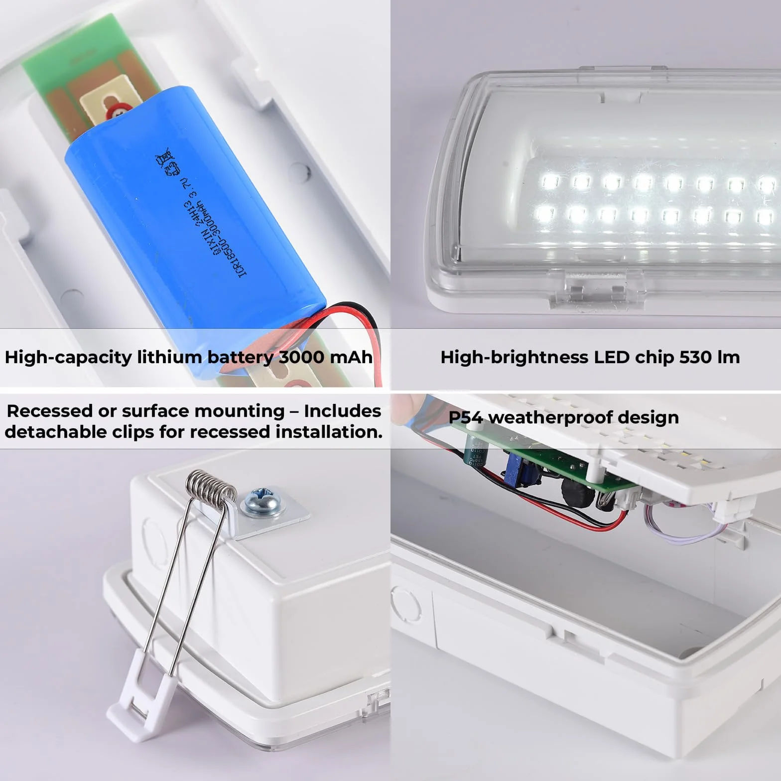Alpinaluz Luz de Emergencia LED Estanca IP54 4W 530lm Empotrable 3h Autonomía Resistente al Agua y Polvo