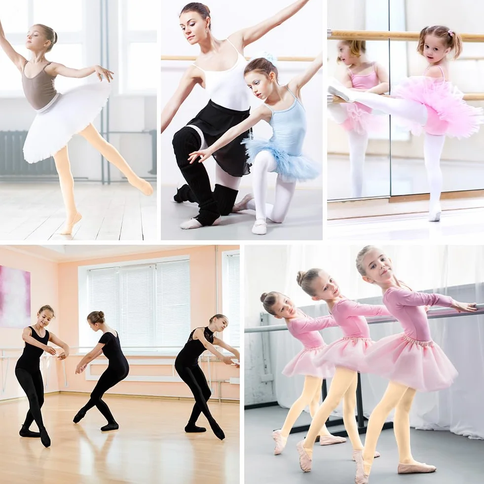 Medias de Ballet para Niña 90D Blancas sin Costura Danza Clase Espectáculos