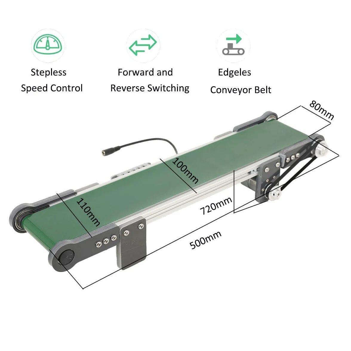Mini Máquina Expendedora Transportadora 500x100mm, Pista de Banda Automática con Velocidad Ajustable 1.8-7.6cm/s