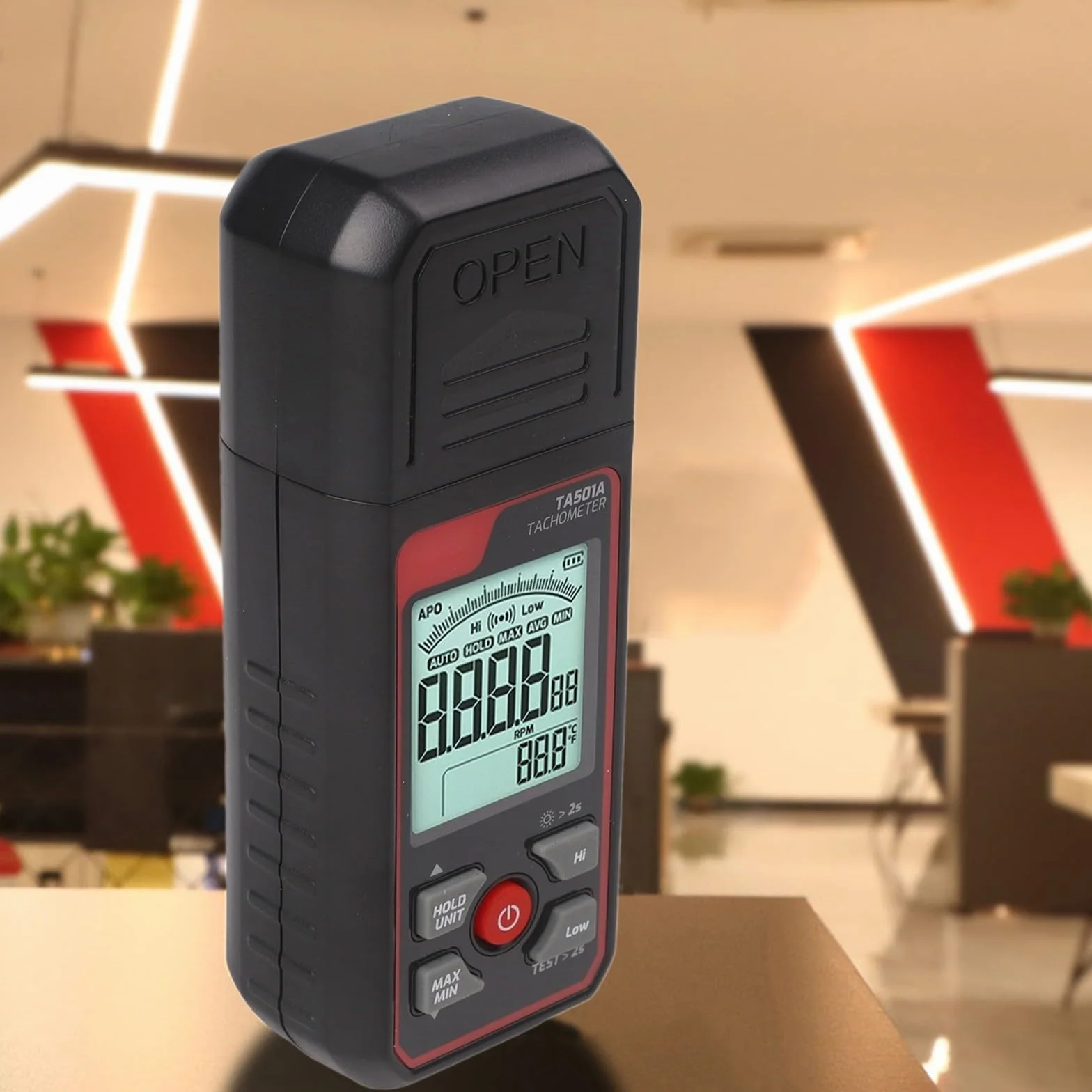 Tacómetro digital TA501A medidor de RPM fotoeléctrico sin contacto 25-99999RPM retroiluminación LCD bloqueo de datos máx/mín/prom alarma motor ventilador prueba