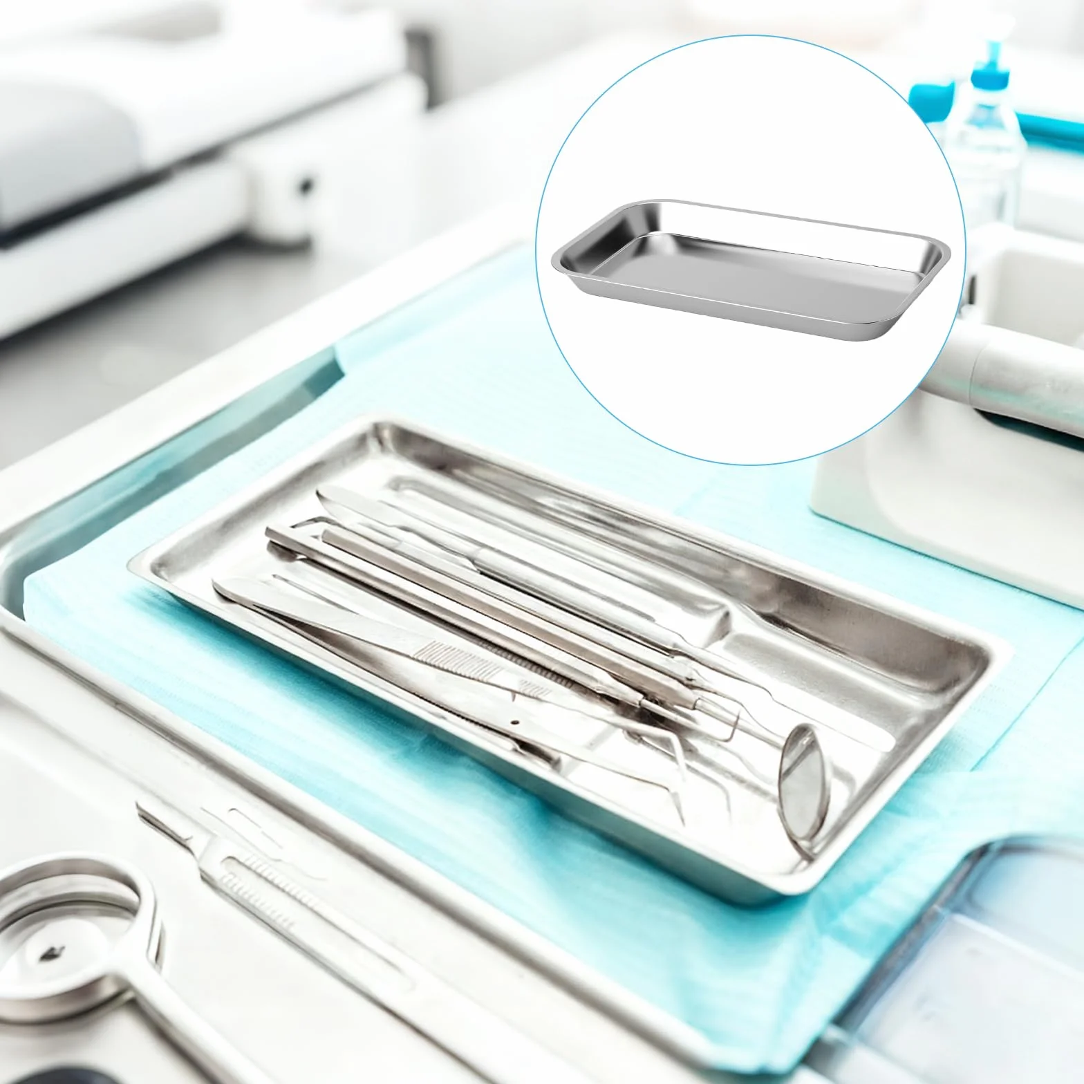 Bandeja de Acero Inoxidable Rectangular Set 4PCS para Laboratorio Clínica Dental