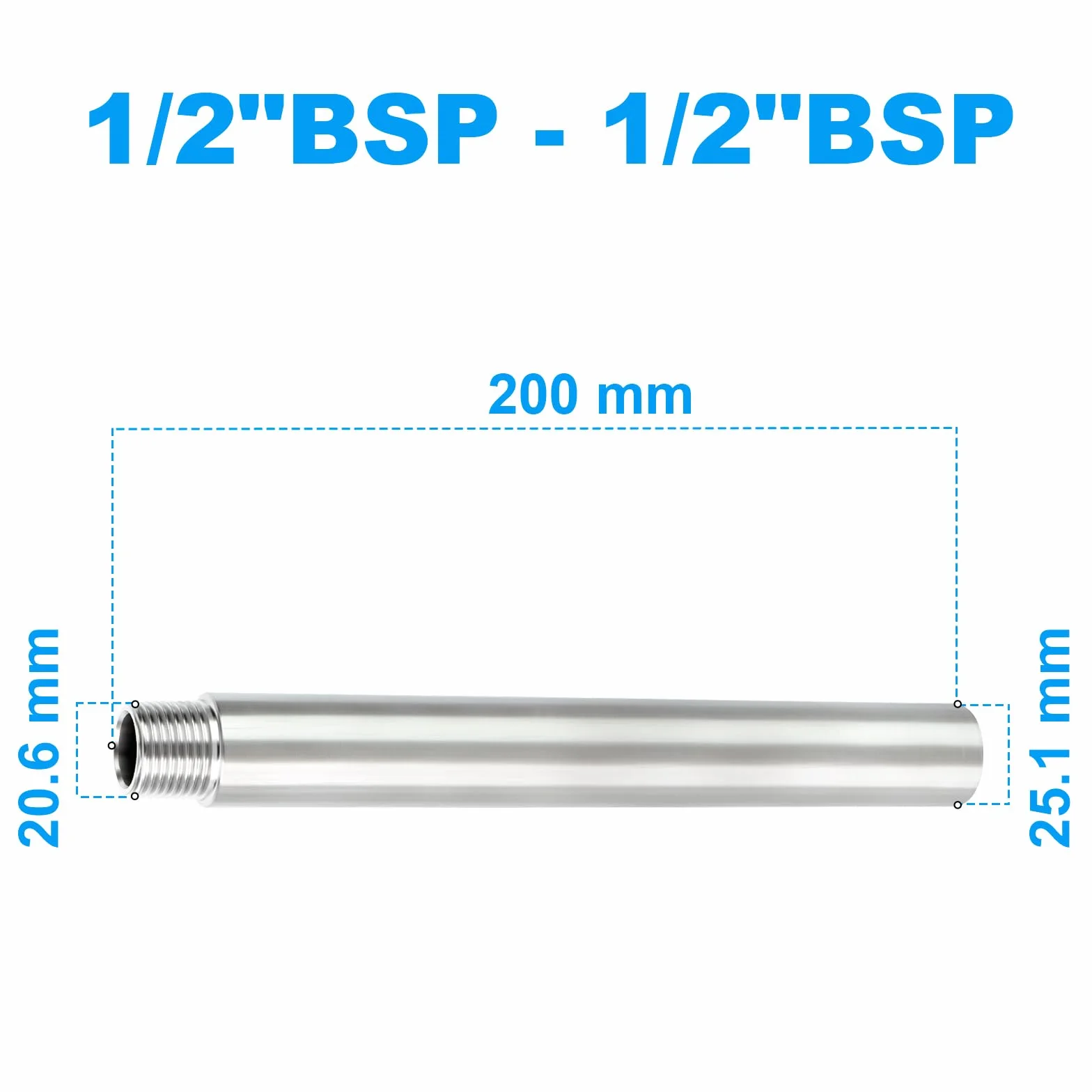 Accesorios de tubería de acero inoxidable 304 200 mm 1/2" hembra x 1/2" macho BSP pezón tubo fundido 2 piezas
