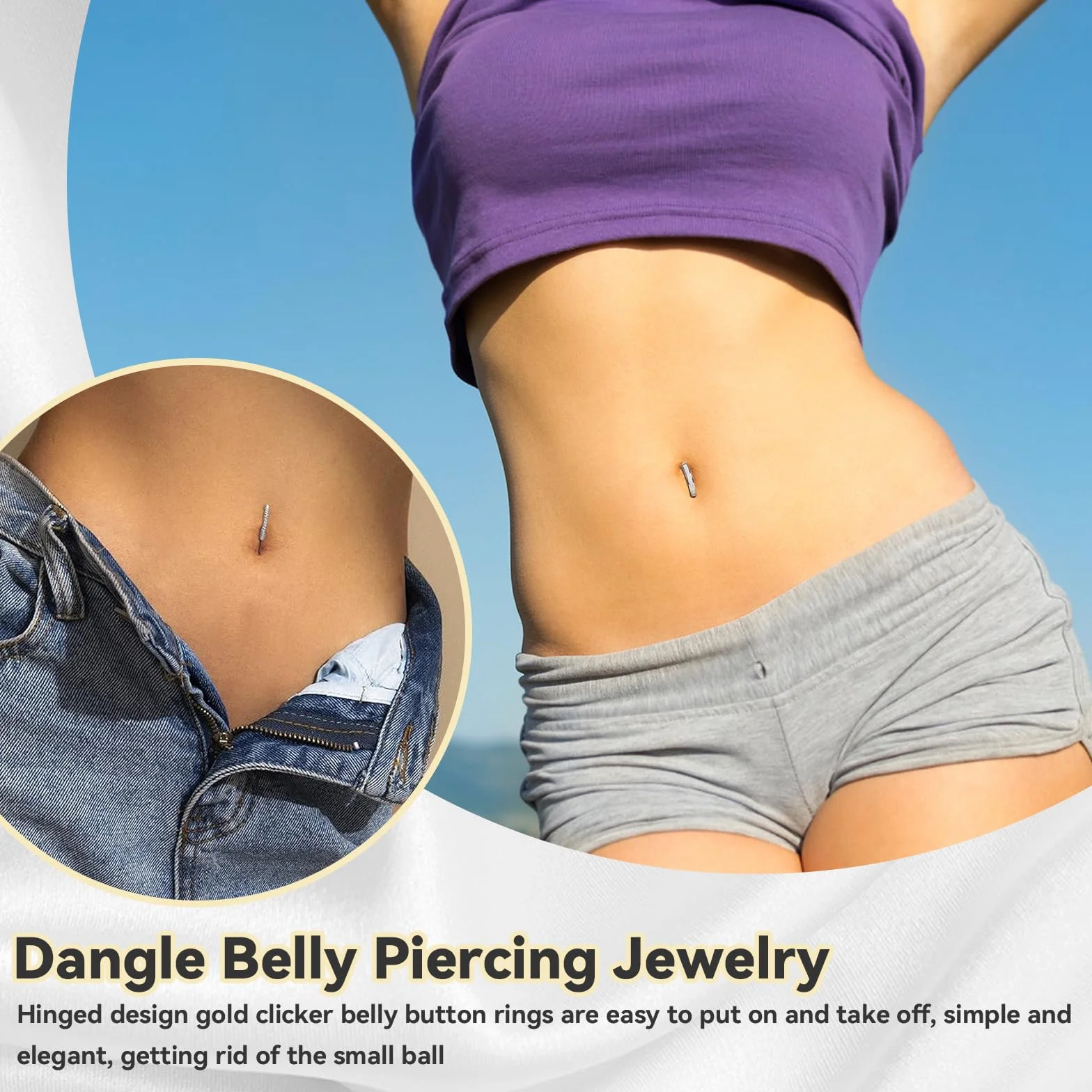 14G Piercing Ombligo Aro, Clicker Piercing para el Ombligo de Titanio Hipoalergénicos Pirsin Anillos con Circonita Cúbica, Joyería Cuerpo para Mujeres y Niñas