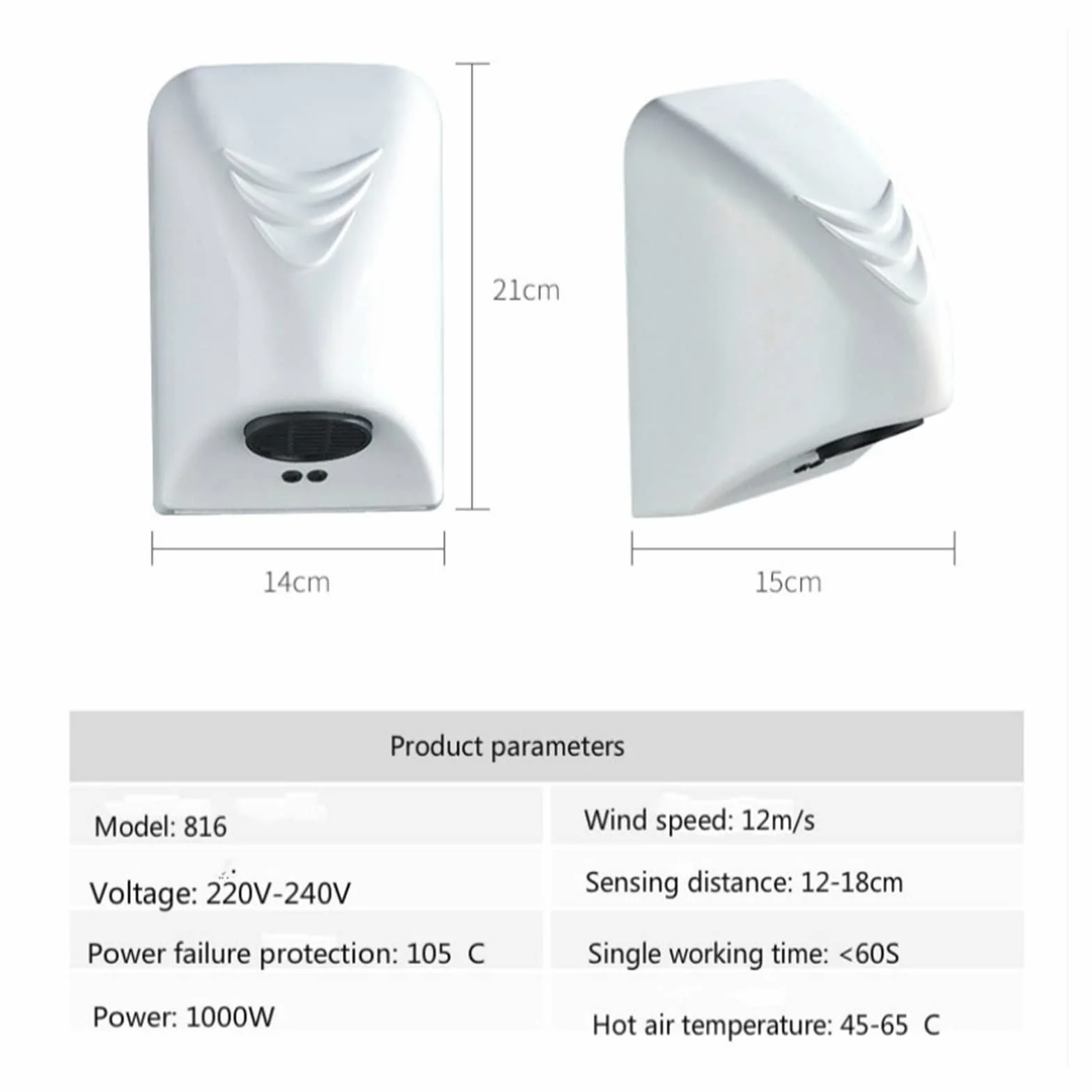 Secador de manos automático eléctrico montado en pared para baño comercial