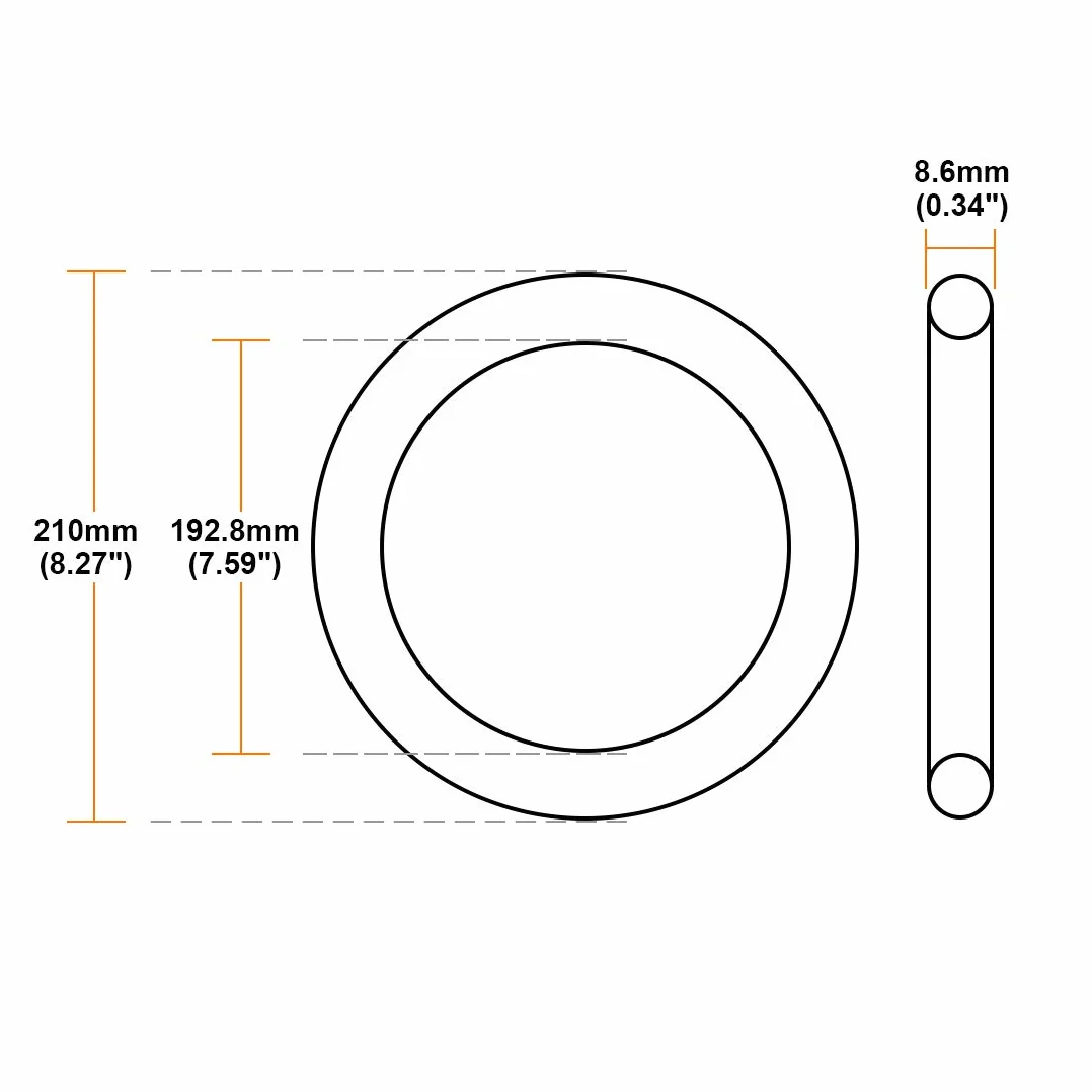 Sourcing Map Nitrilo Goma Juntas Tóricas 210mm OD 192,8mm ID 8,6mm Ancho, Paquete 1
