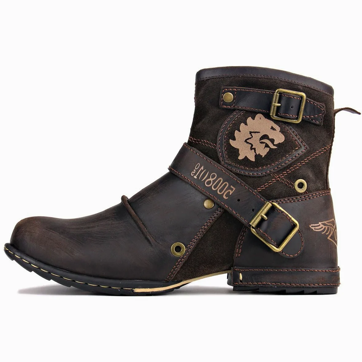 OSSTONE Botas para Moto Botines Hombre de Invierno Piel Zapatos Negras Vestir Nieve Piel Forradas Calientes Planas Combate Militares Cremallera Boots OS-5008-1-N